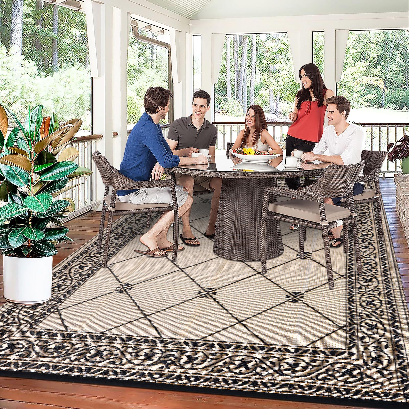 6'x9' Waterproof Reversible Outdoor Rug - HiiARug Plastic Straw Patio Mat for Camping, RV, Deck, Backyard | Durable & Easy to Clean | Perfect for Outdoor Gatherings, Picnics, and Beach Trips