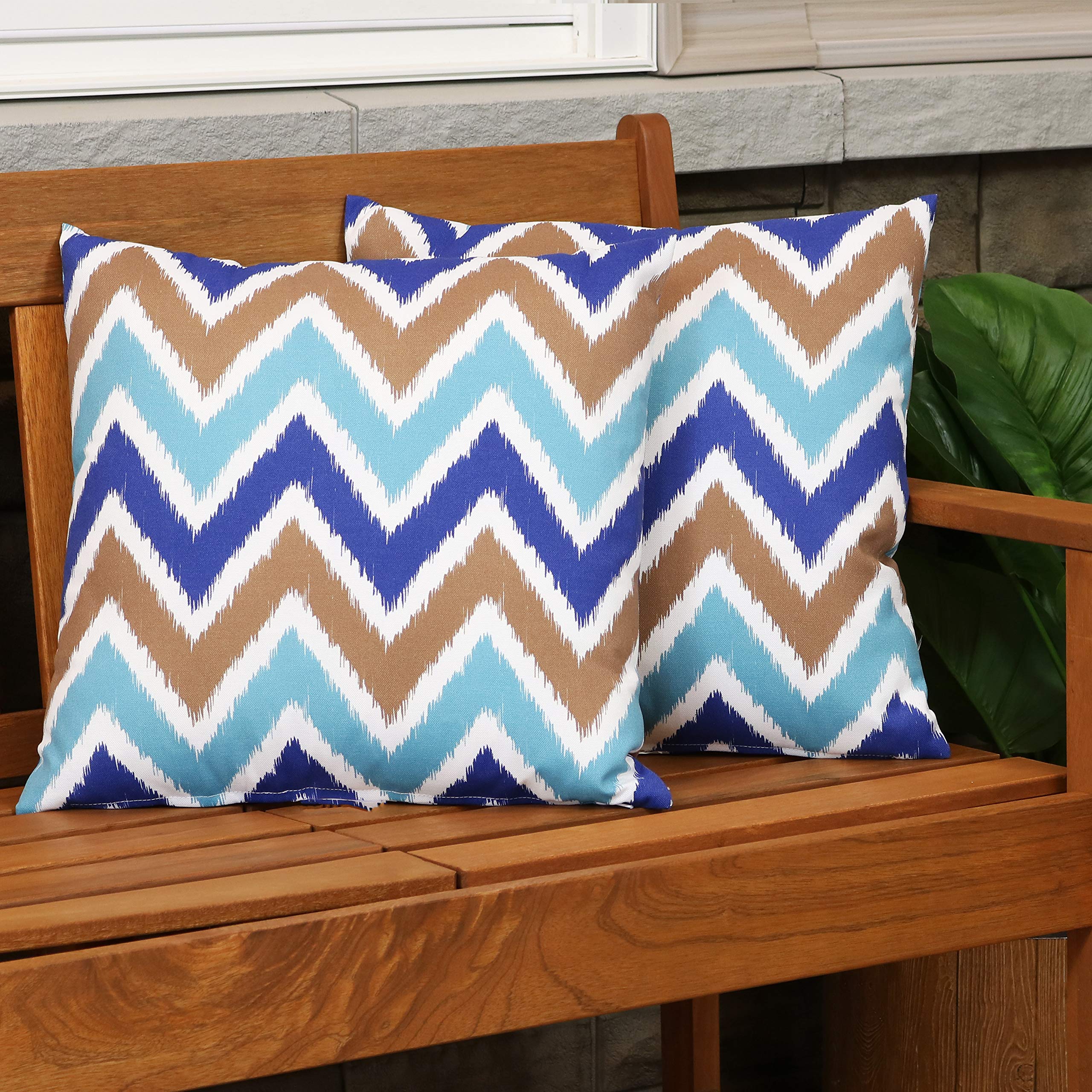 Sunnydaze Decorative Throw Pillow Covers Set of 2 - 17x17 Inch Square Indoor Outdoor Weather-Resistant Polyester Covers with Zipper Closure - Chevron Bliss Pattern for Sofa, Bed, Patio & Porch Decor