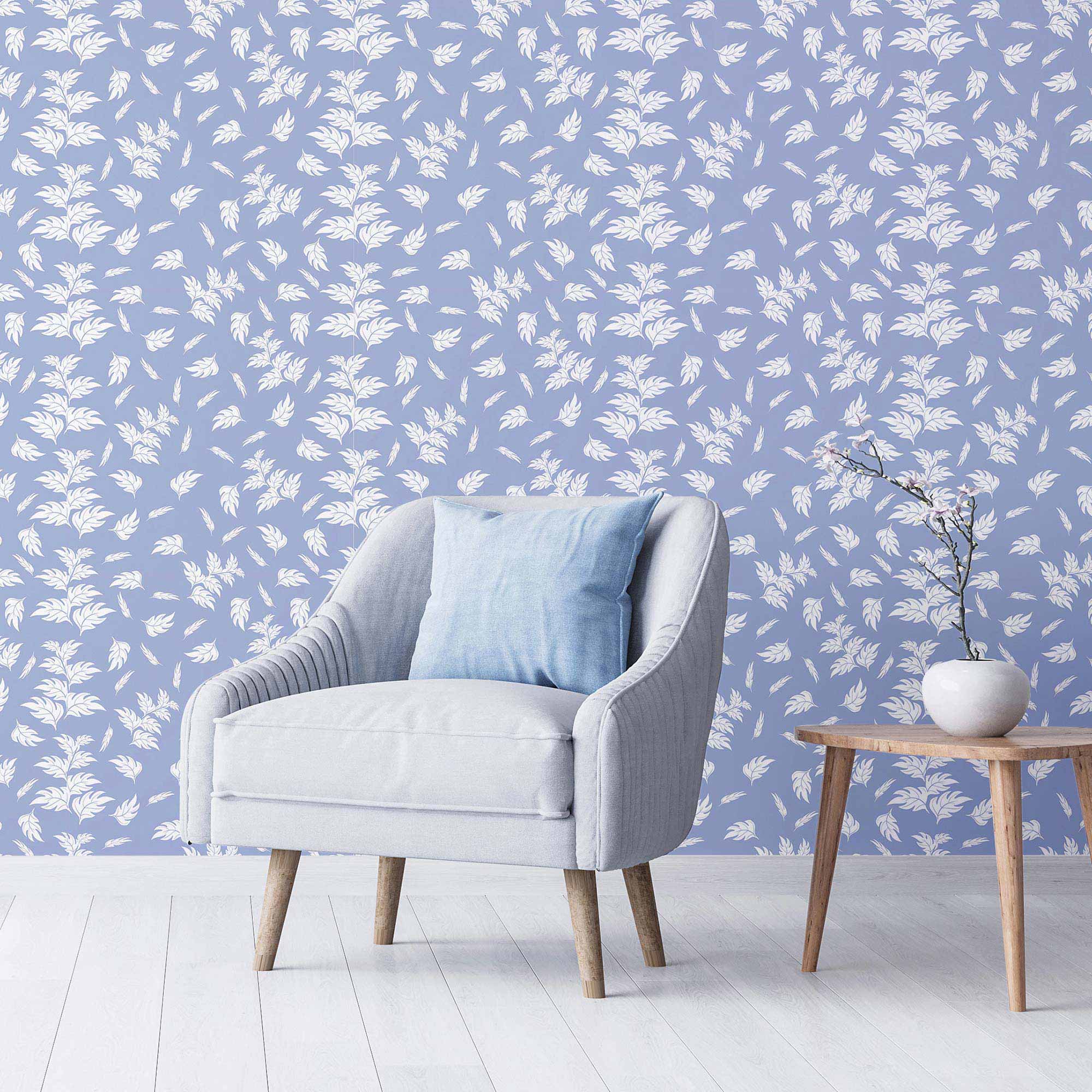 Blue Leaves Peel and Stick Removable Wallpaper - Self-Adhesive Decorative Wall Covering for Bedroom, Living Room, Nursery & Office Decor