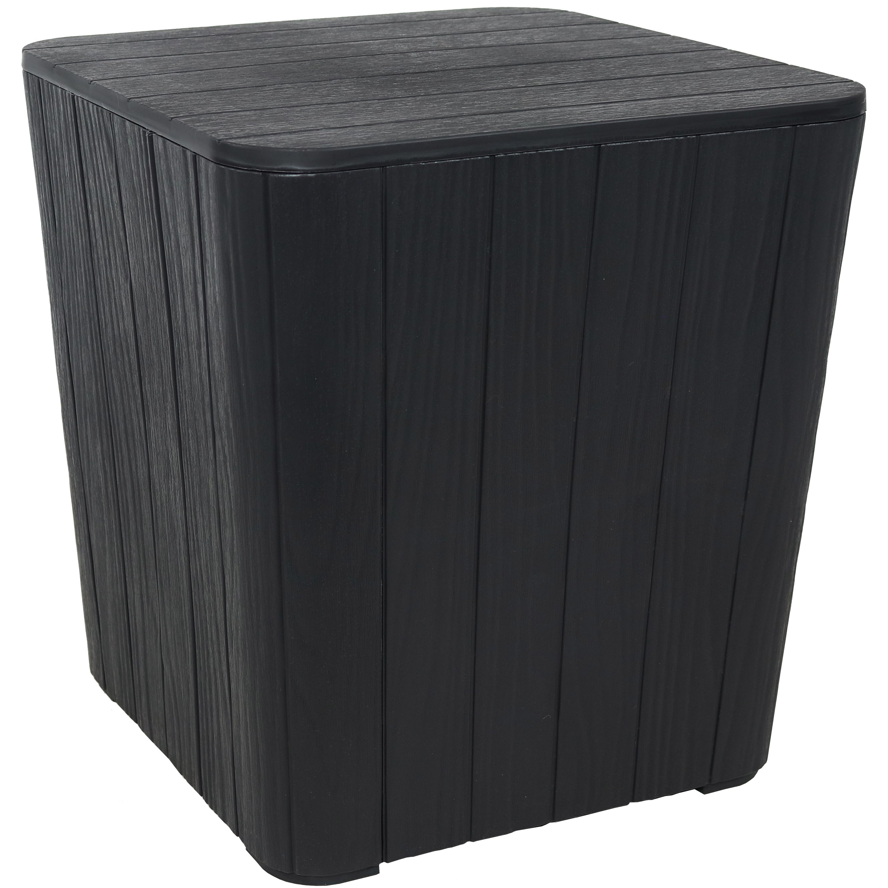 Sunnydaze Outdoor Side Table with Storage - Wood Look Design - 11.5 Gallon Capacity - Perfect for Patio, Deck, Garden, and Poolside Use