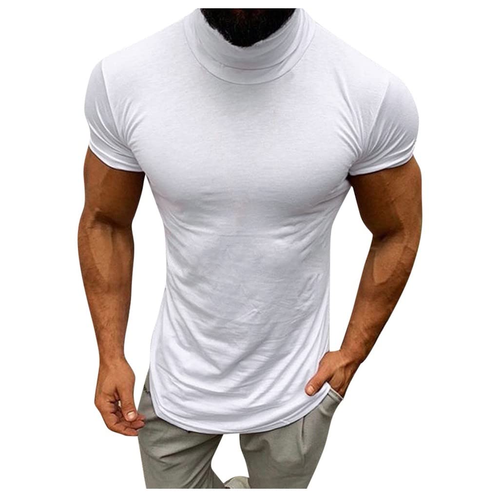 Men's Short Sleeve Turtleneck Shirts - Solid Color Casual Loose Fit Blouse Tops for Spring & Summer | Office Wear, Date Night, Smart Casual Outfits