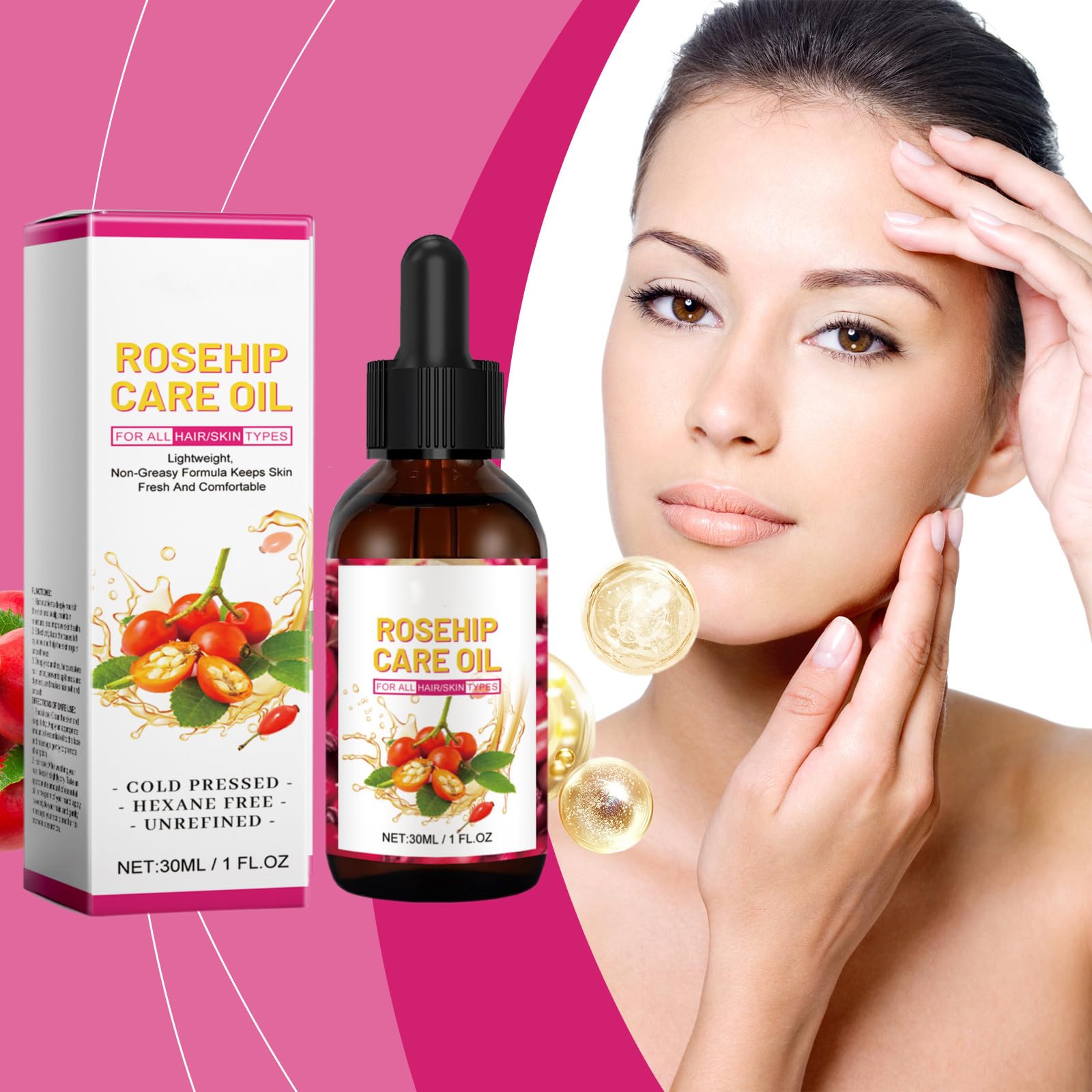 Organic Rosehip Seed Oil for Face - 100% Pure & Natural Anti-Aging Facial Oil for Women & Men - Hydrates, Brightens & Reduces Wrinkles - Perfect for Dry Skin, Night Routine & DIY Skincare
