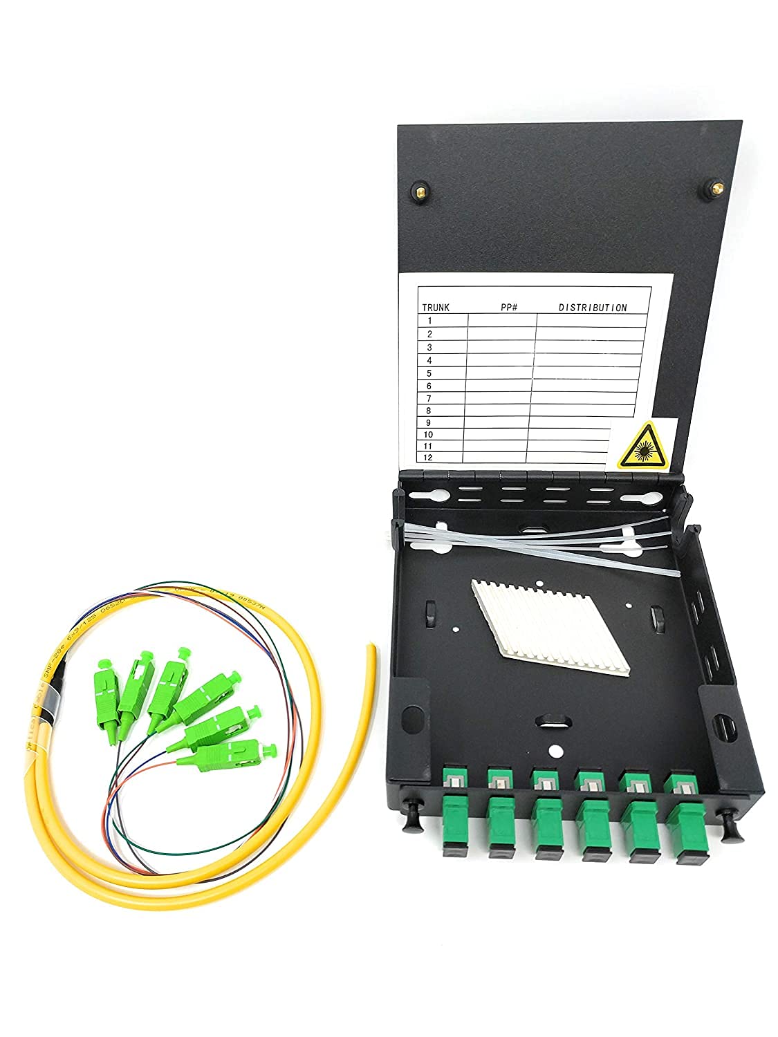 6 Port Wall Mount Fiber Enclosure with Splicing Module - SC-APC Singlemode Simplex Kit (Includes 1M 6-Strand SC-APC Pigtail & 6-Port LGX Panel) - Ideal for Data Centers, Telecom Rooms & Network Installations