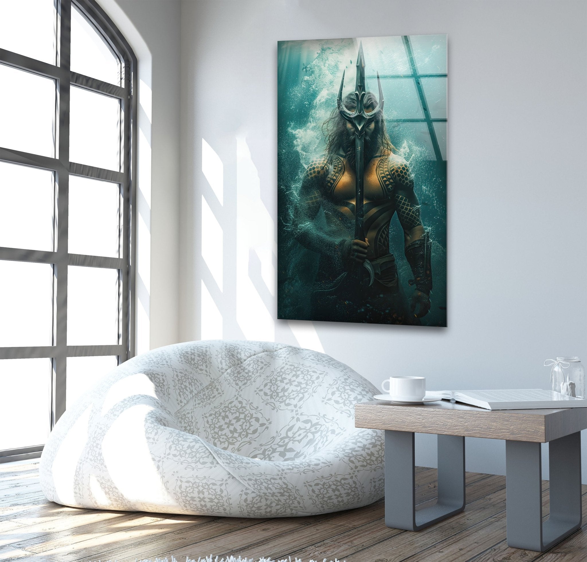 Aquaman's Trident Glass Wall Art - Handmade DC Comics Superhero Decor for Living Room, Bedroom & Office - Perfect Gift for Fans & Collectors