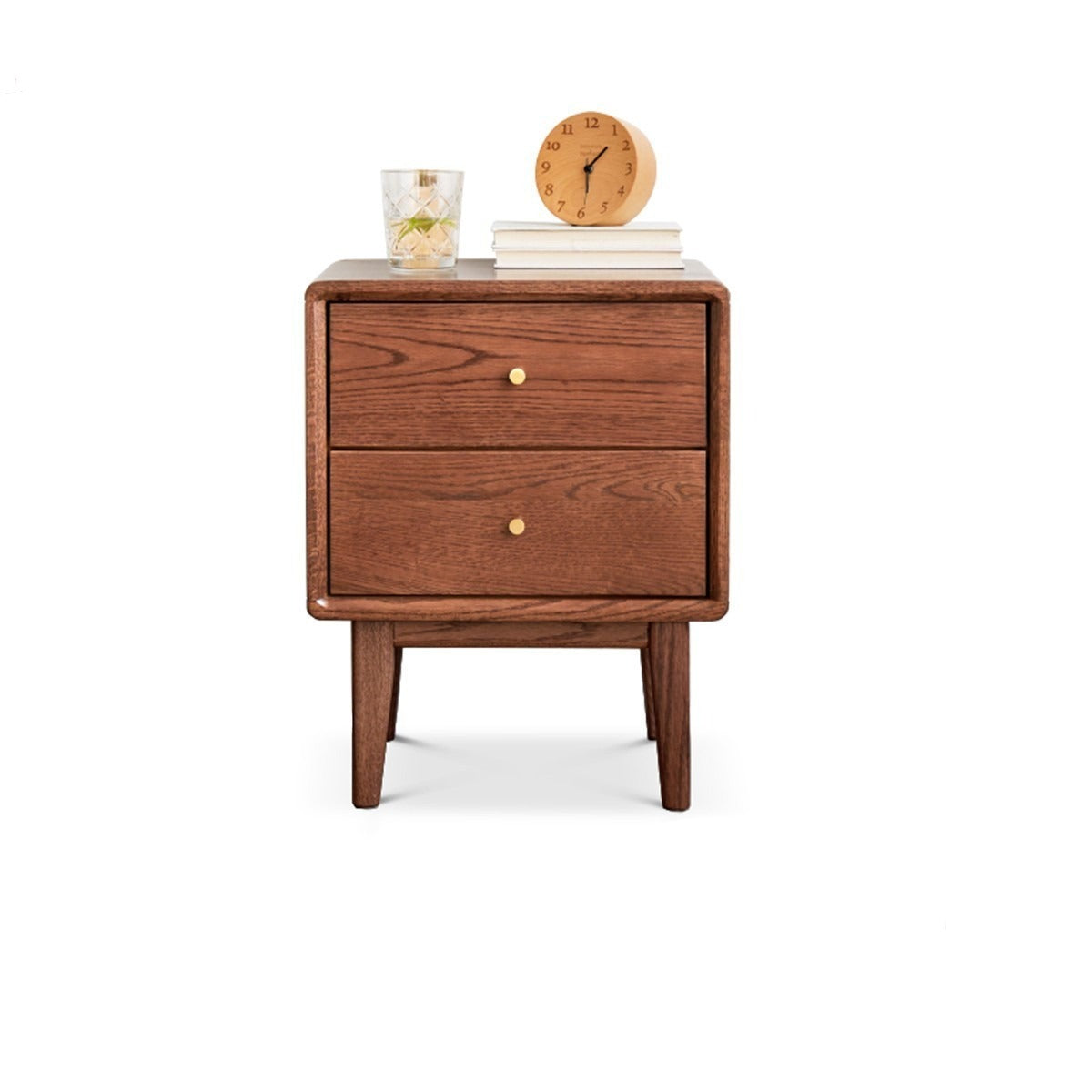 Solid Oak Wood Nightstand - Nordic Style Bedside Table for Bedroom, Living Room, or Office - Modern Minimalist Furniture with Storage Shelf