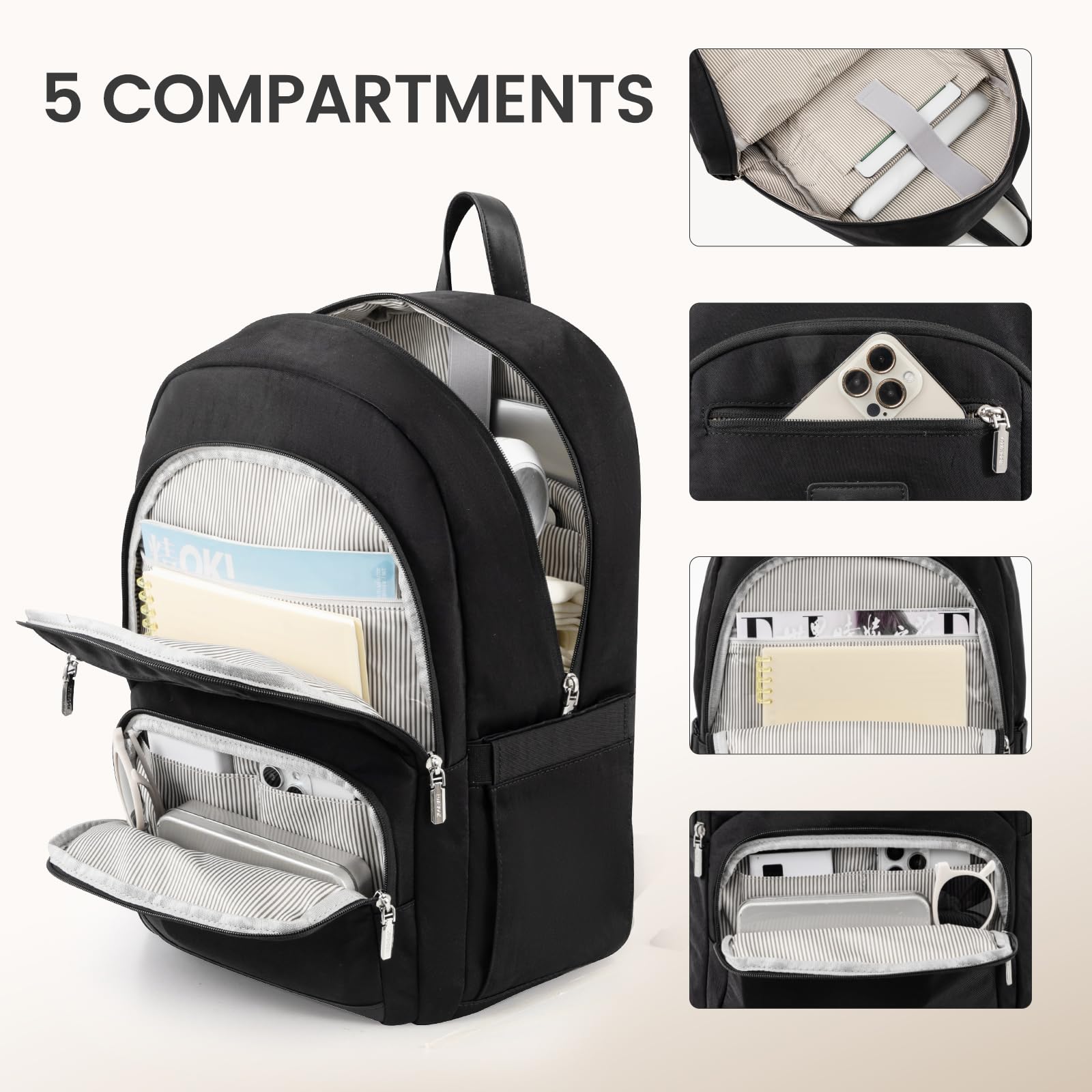 LOVEVOOK Waterproof 15.6 Inch Laptop Backpack for Men & Women - Lightweight Travel & Work Computer Bag with USB Charging Port - Perfect for College Students, Business Trips & Daily Commute (Black)