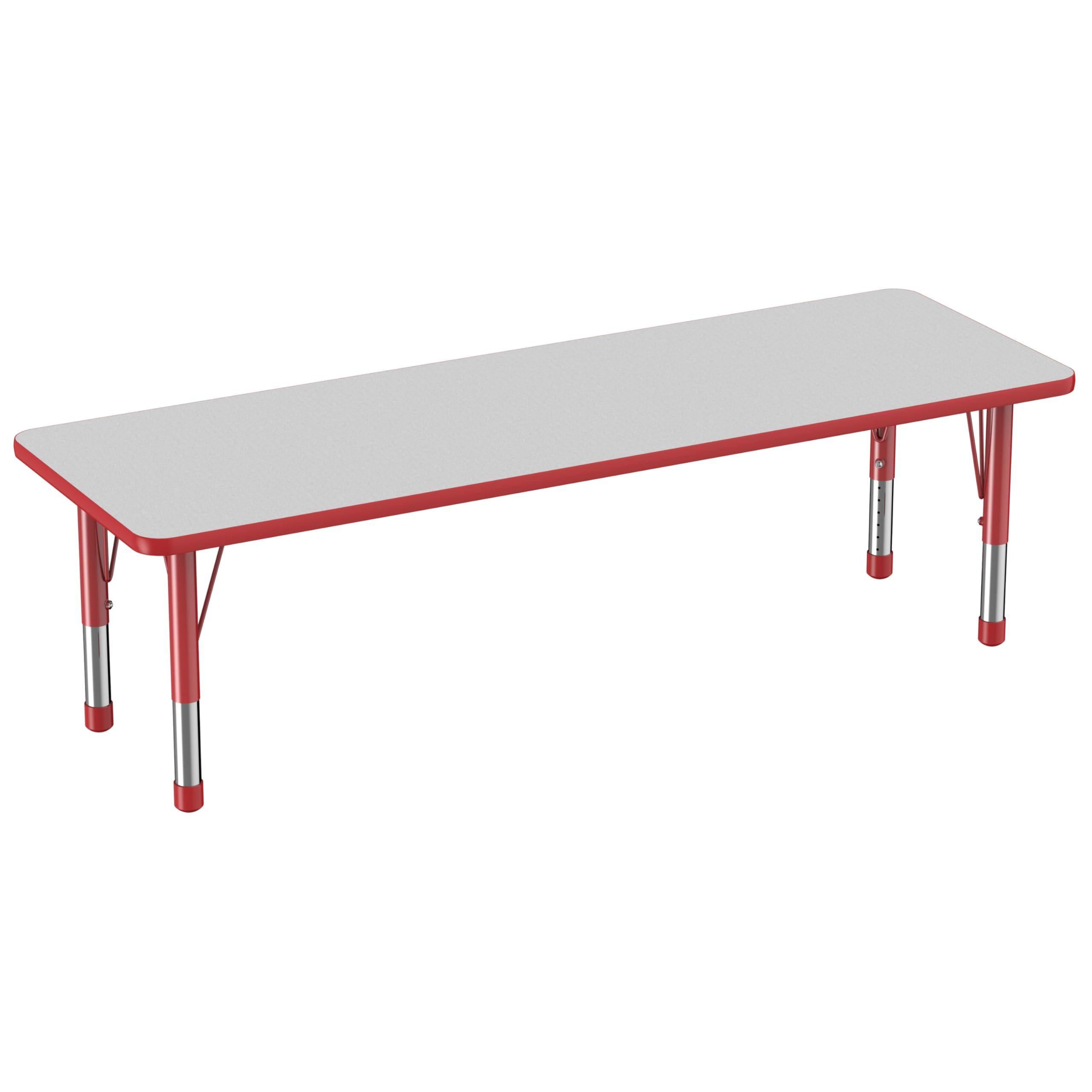 FDP Adjustable Height Kids Activity Table (24x72 Inch) - Rectangle School & Classroom Table for Toddlers with Chunky Legs, Gray Top & Red Edge - Perfect for Preschool, Daycare & Home Learning