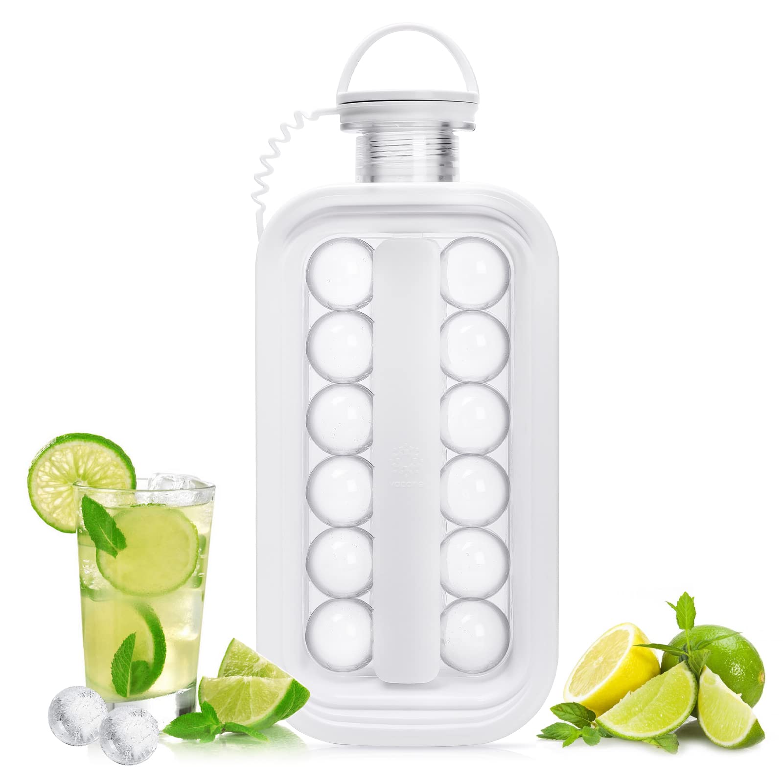 LittleStar 2-in-1 Ice Cube Tray & Ice Ball Maker - 17 Grid Silicone Mold with Flat Lid for Cocktails, Whiskey, Coffee, Beer (White) | Perfect for Home Bars, Parties & Summer Drinks