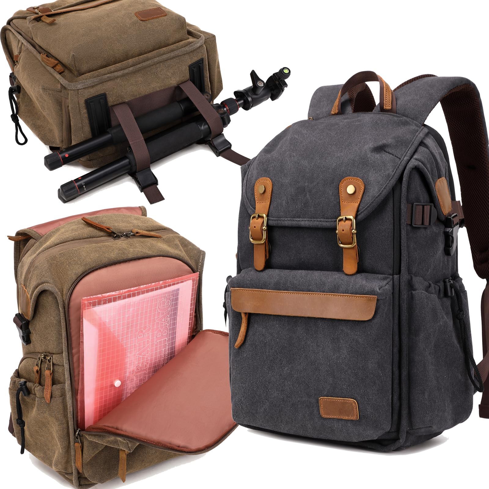 Professional Camera Backpack for DSLR & Drone - Large Capacity Waterproof Canvas Photography Bag (Coffee) - Perfect for Travel, Hiking & Outdoor Photography