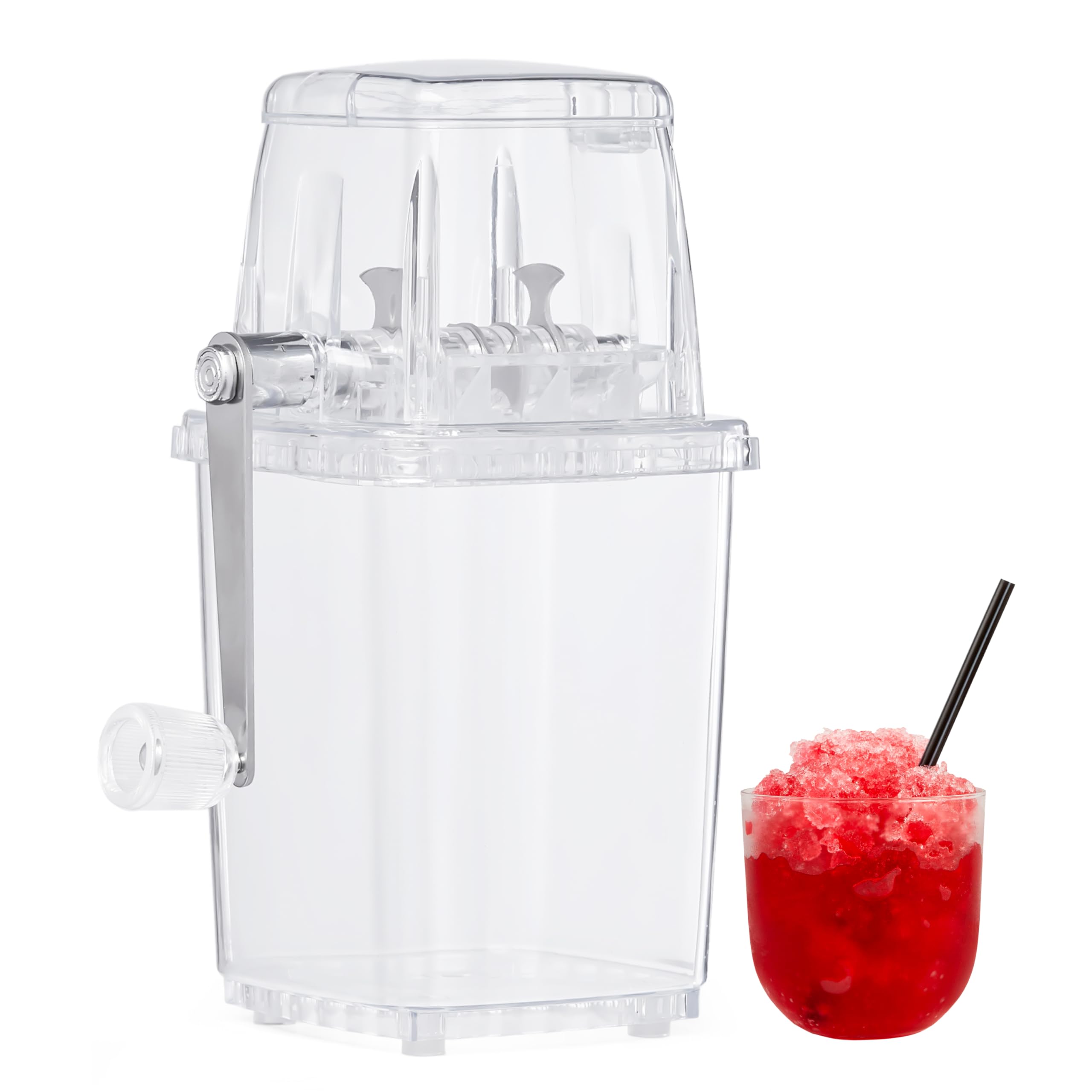 2LB Depot Portable Ice Maker - Manual Snow Cone Machine for Home & Commercial Use - Transparent Design with Stainless Steel Blades - Perfect for Shaved Ice, Snow Cones, Cocktails & Cold Drinks - Compact 9.2