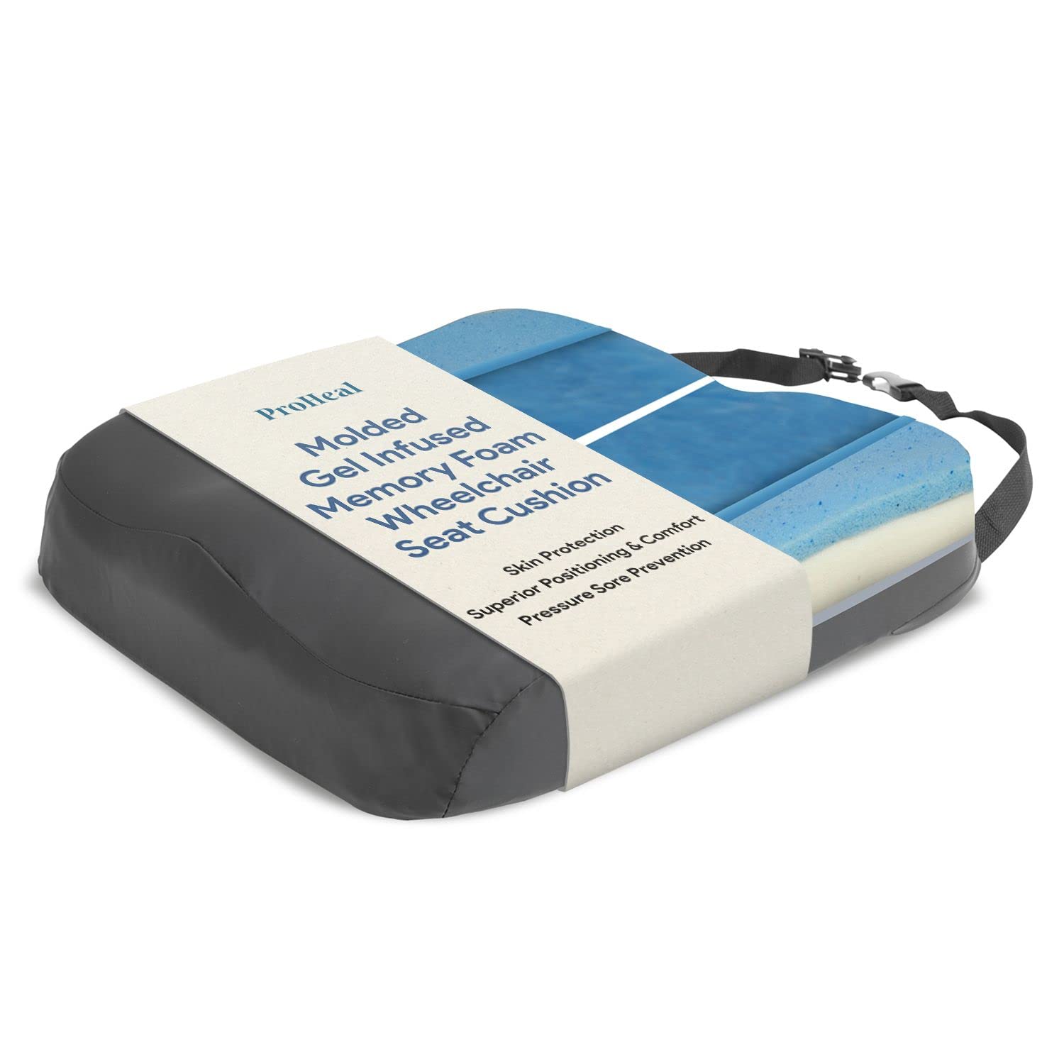 ProHeal Gel-Infused Memory Foam Wheelchair Cushion - Orthopedic Coccyx & Tailbone Support - 18