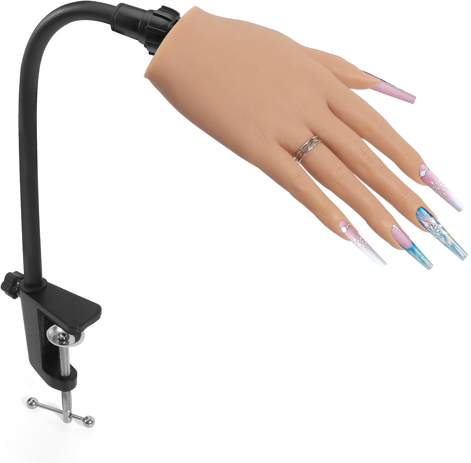 Professional Acrylic Nail Practice Hand - Soft Silicone Mannequin Hand with Stand for Nail Art Training | Realistic Flexible Fake Hand for Beginners & Professionals | Perfect for Salon Practice, Home Learning & Nail Technician Certification Prep (Right Hand)