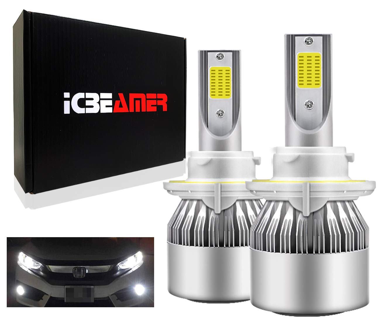 ICBEAMER H13 9008 LED Headlight Bulbs - 40W 6000K Cool White High/Low Beam - All-in-One Automotive Headlight Replacement - Pack of 2 - Perfect for Night Driving & Off-Road Adventures