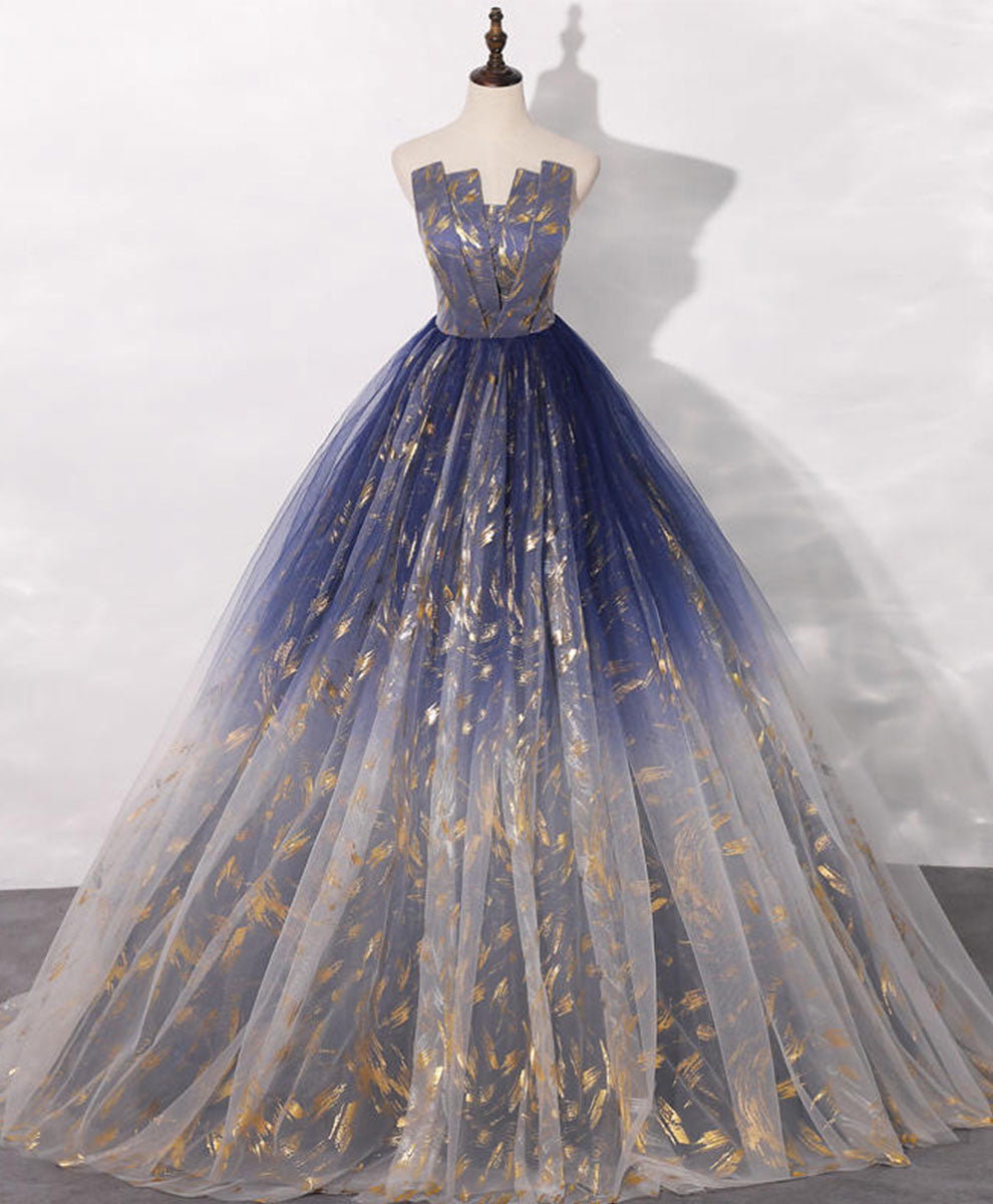 Elegant Blue A-Line Tulle Lace Long Prom Dress - Formal Graduation Gown for Women | Perfect for Prom Night, Homecoming, and Special Occasions