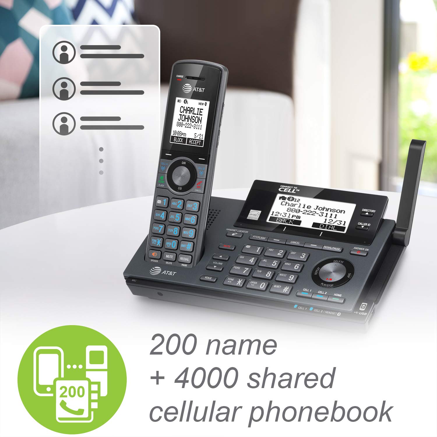 AT&T CLP99387 DECT 6.0 Expandable Cordless Phone with Bluetooth | Connect to Cell & Smart Call Blocker | Answering System | 3 Handsets in Metallic Blue | Ideal for Home & Office Communication