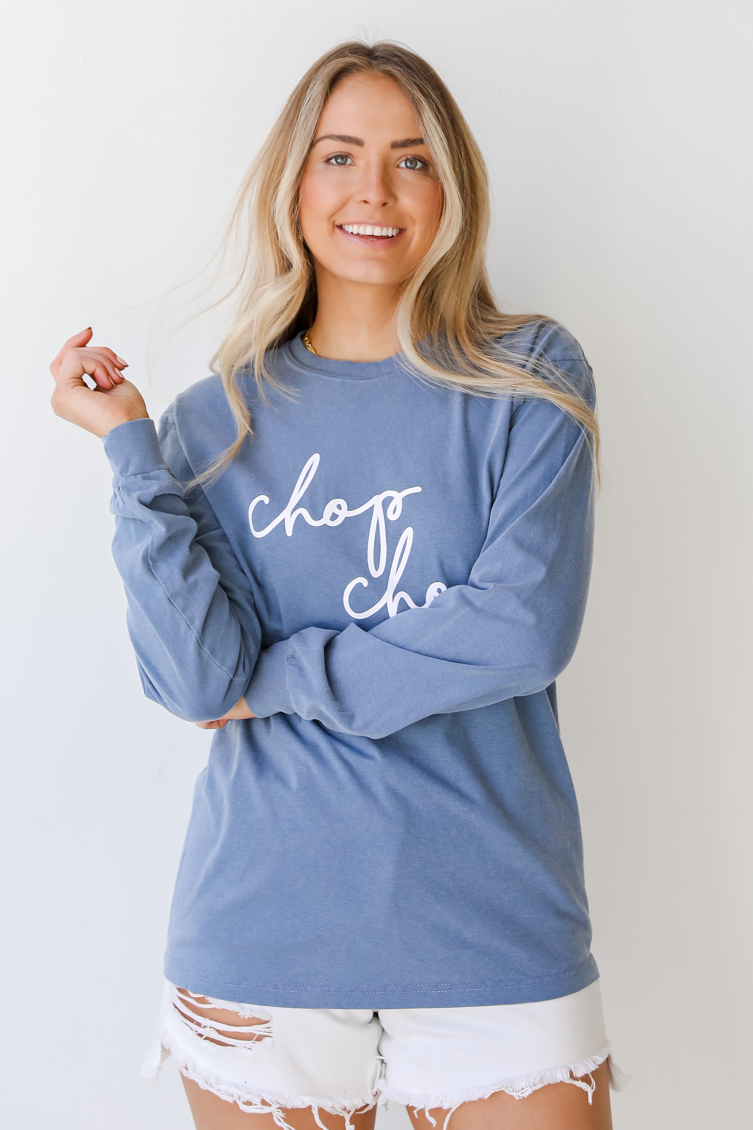 Chop Chop Script Long Sleeve T-Shirt for Men & Women | Comfortable Cotton Casual Top for Everyday Wear | Perfect for Streetwear, Lounge & Outfits