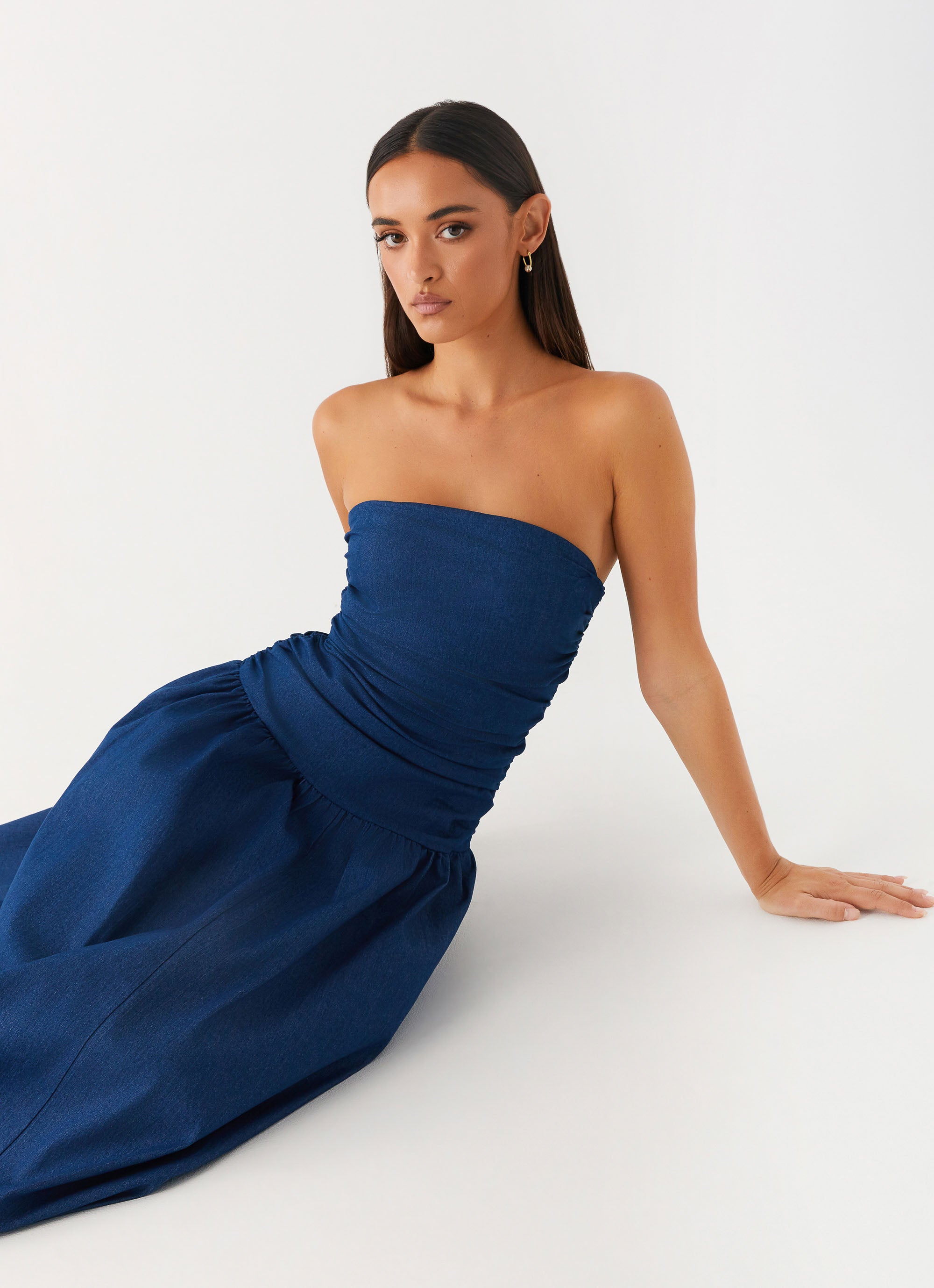 Carmel Denim Maxi Dress for Women - Indigo Blue Long Boho Dress - Perfect for Casual Outings, Beach Vacations & Summer Festivals