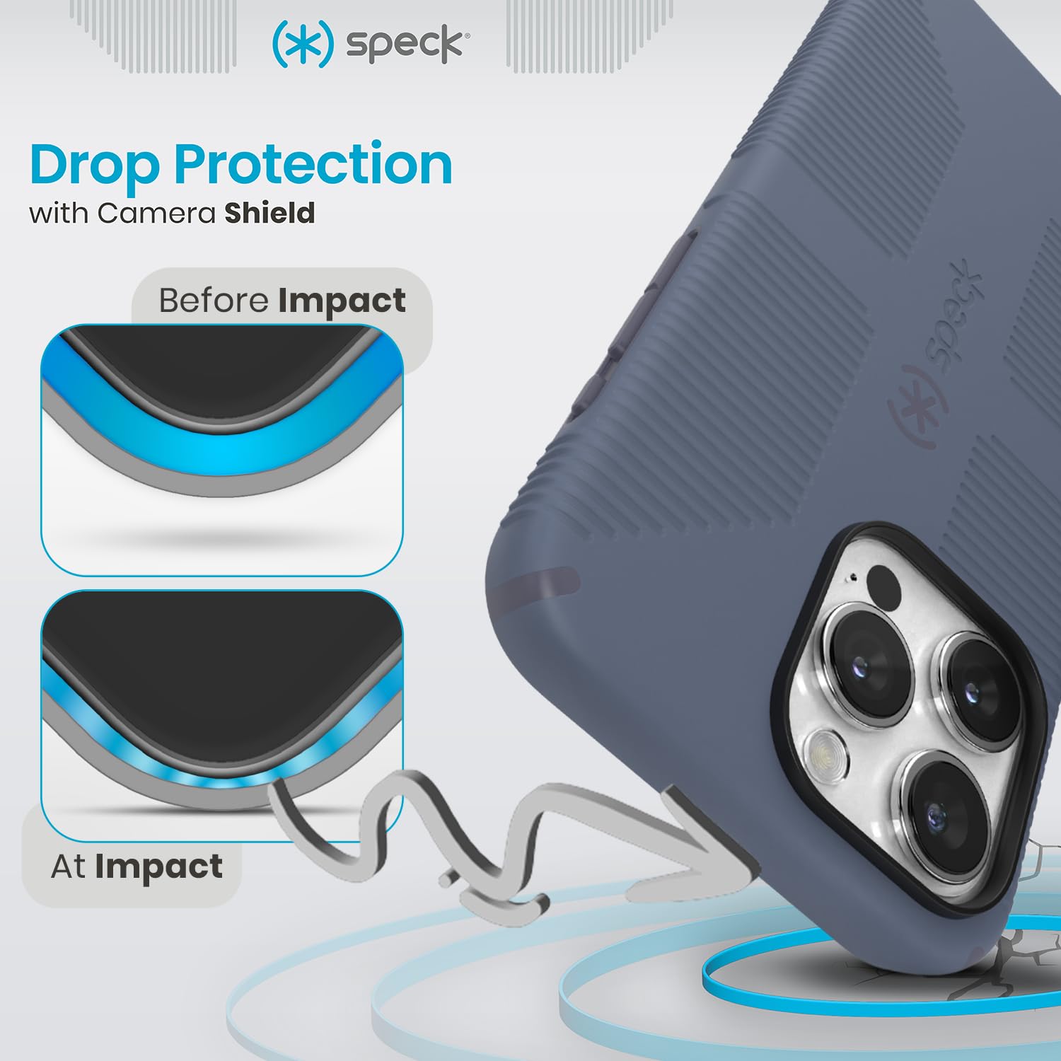 Speck CandyShell Grip Case for iPhone 15 Pro Max (6.7 Inch) - MagSafe Compatible, Military-Grade Drop Protection, Scratch Resistant & Soft Touch - Mystery Blue/Faded Denim - Perfect for Everyday Use, Travel & Outdoor Activities