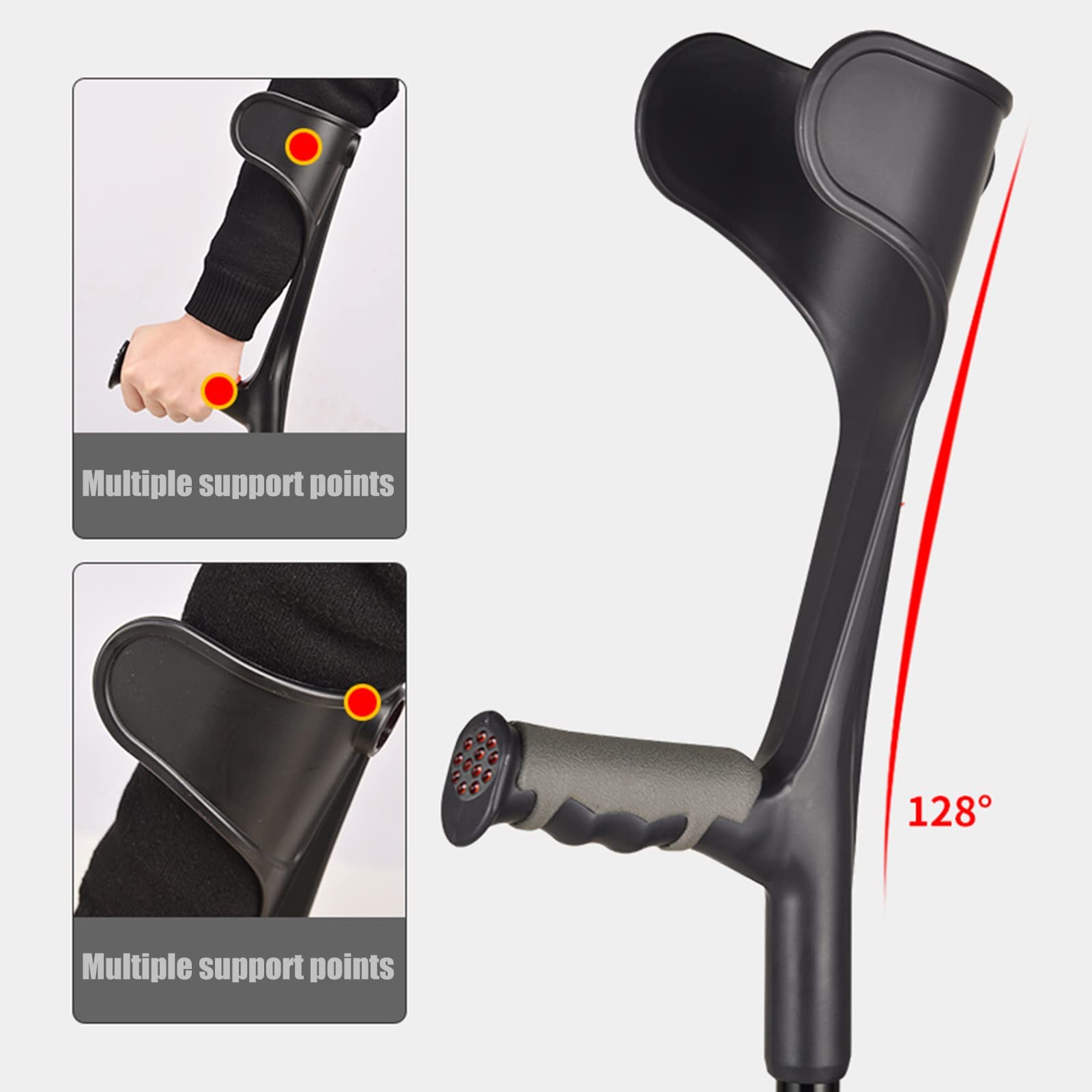 STXMY Ergonomic Folding Forearm Crutches for Adults - Lightweight Aluminum Arm Cuff Crutch (2 Pack, Open Cuff) - Heavy Duty Support for Standard & Tall Adults - Black - Perfect for Mobility Assistance, Injury Recovery & Daily Use