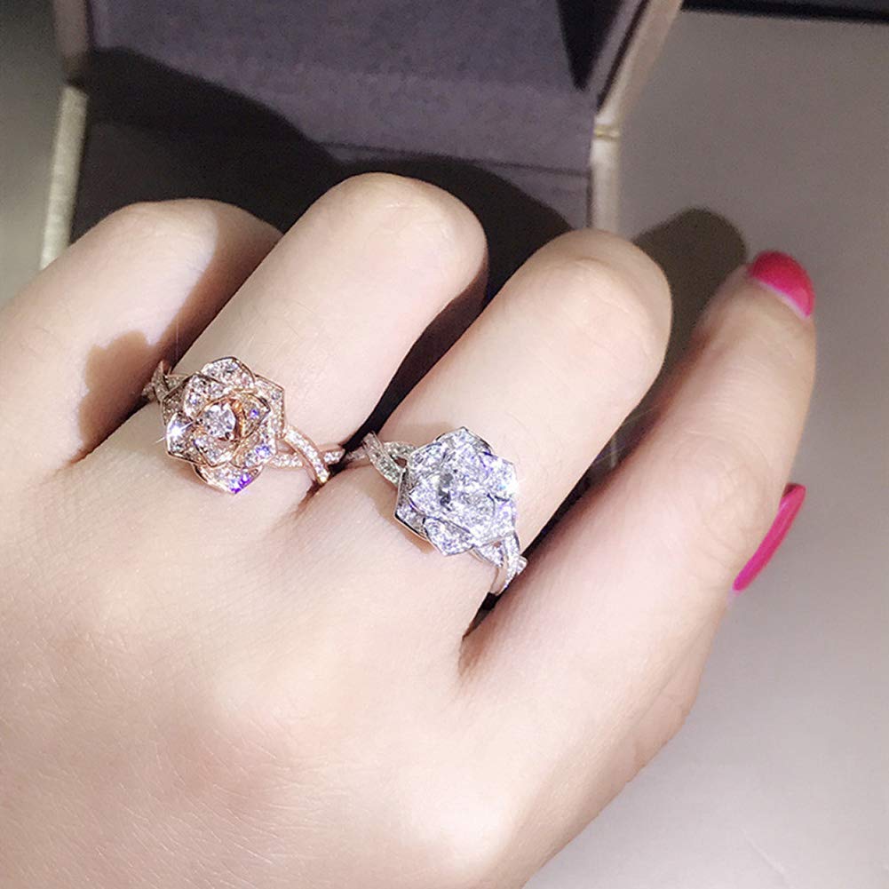 3D Rose Ring for Women - CZ Simulated Diamond Rose Gold Flower Ring - Elegant Gift for Valentine's Day, Anniversary & Special Occasions