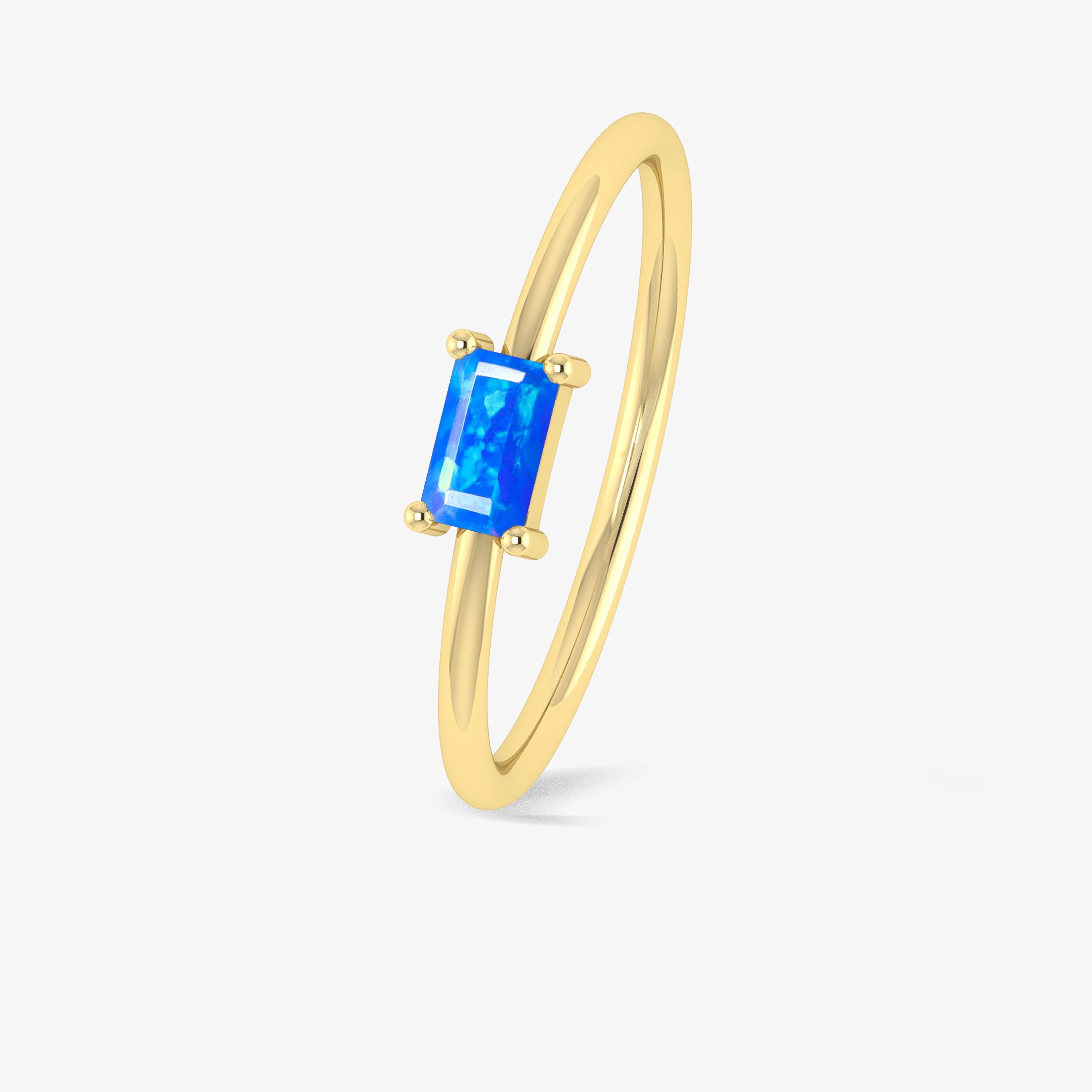 Blue Fire Opal Baguette Gemstone Minimalist Ring for Women - Dainty Stackable Jewelry for Everyday Wear, Gift for Her, Wedding, Anniversary & Special Occasions