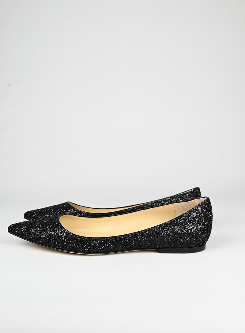 Jimmy Choo Black Glitter Ballerina Flats Size 41 | Elegant Women's Dress Shoes for Parties & Evening Events