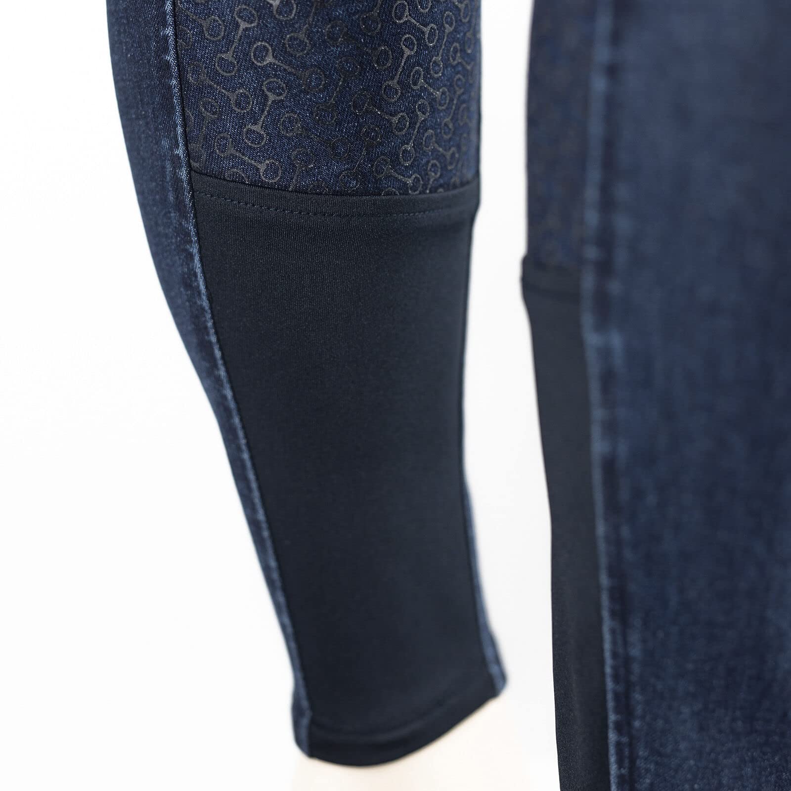 HORZE Kaia Women's Denim Horse Riding Pants - High Waist Silicone Full Seat Breeches for Equestrian & Show Jumping | Accurate Size Chart | Perfect for Training, Competitions & Casual Riding