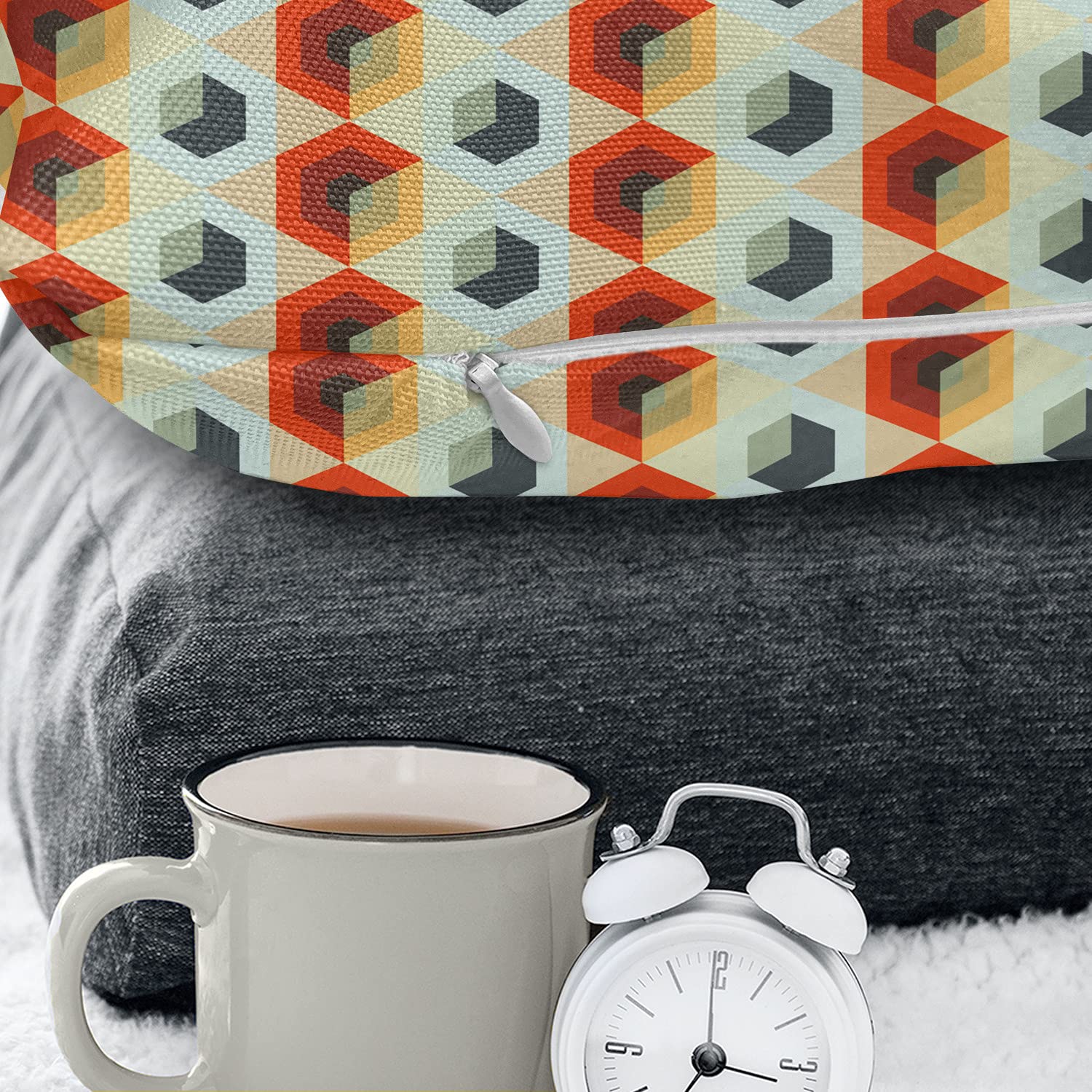 Ambesonne Modern Geometric Throw Pillow Cover 36x36 Inch - Hexagonal Comb Pattern with Abstract Rhombus Borders - Orange & Dark Blue Decorative Square Cushion Case for Sofa, Bed, Living Room Decor