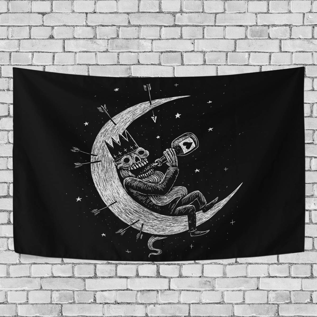 ALAZA Vintage Black Moon Skeleton Art Tapestry - Gothic Wall Hanging Decor for Living Room, Bedroom, Dorm | Perfect for Halloween, Gothic Home Decor & Dark Aesthetic Spaces