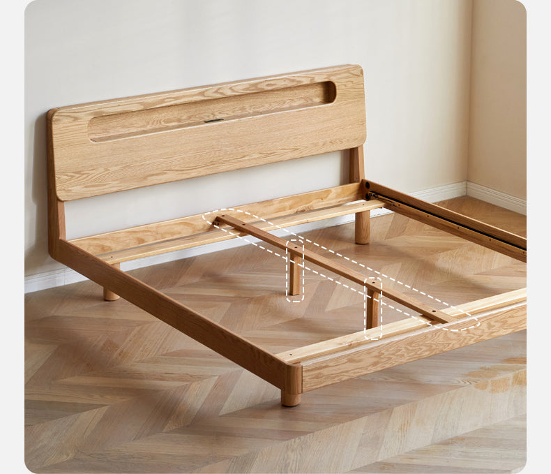 Solid Oak Wood Suspension Luminous Bed - Modern Floating Platform Bed with LED Lighting for Bedroom, Guest Room, or Dorm