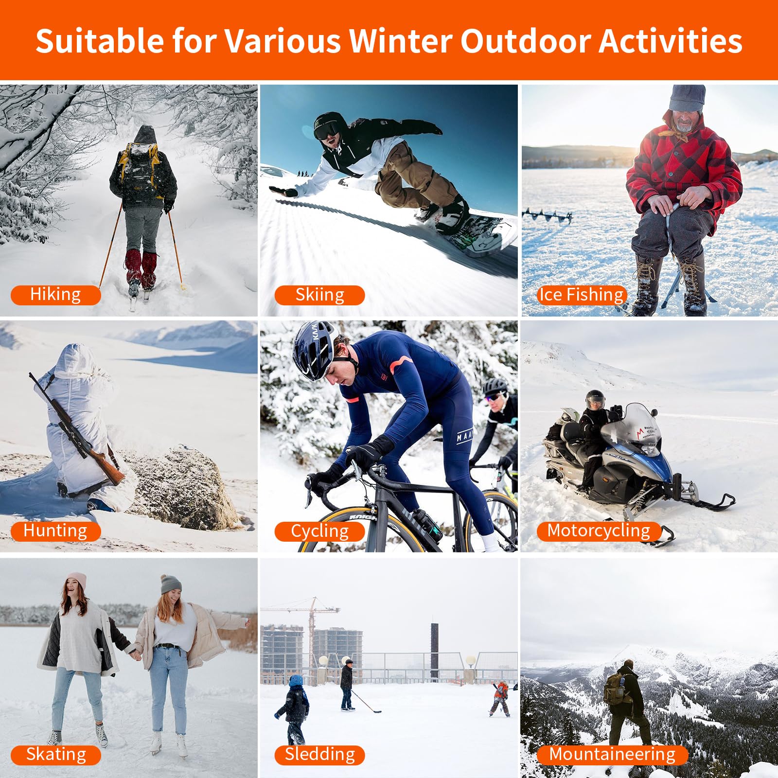 Rechargeable 5000mAh Battery Heated Gloves for Men & Women - Waterproof Electric Ski Gloves with 3 Heating Levels, Touchscreen Compatible Winter Gloves for Skiing, Hunting, Cycling, Motorcycle Riding & Outdoor Activities