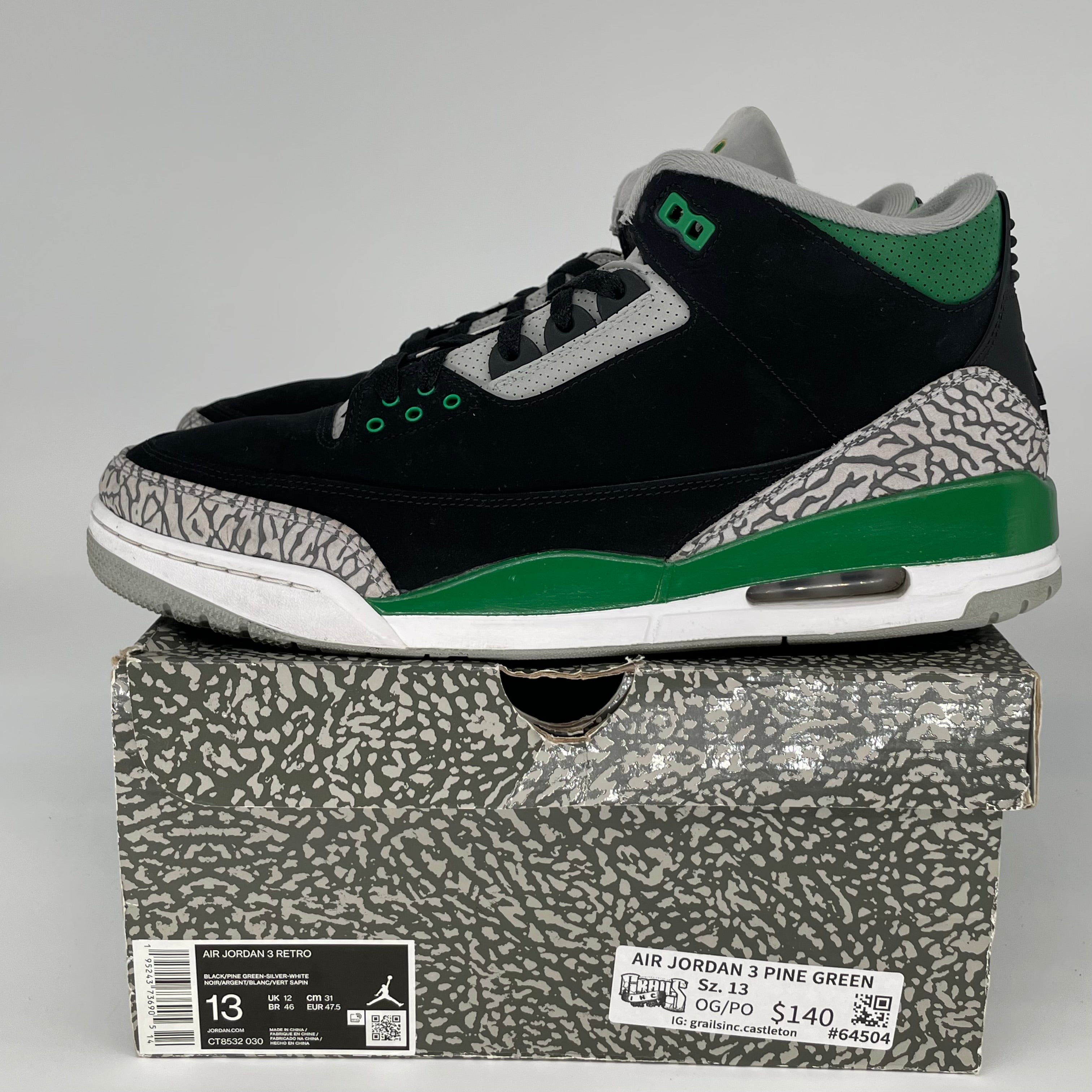 AIR JORDAN 3 Retro Pine Green Men's Basketball Shoes Size 13 - CT8532-030 | Sneakers for Casual Wear & Street Style