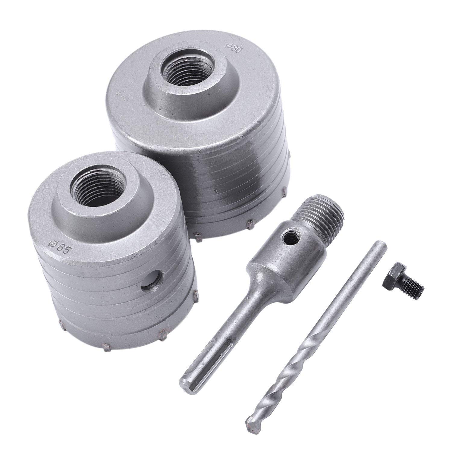 65mm & 80mm Hole Saw Kit with Center Drill Bit and Wrench - Heavy Duty Wall Hole Cutter for Concrete, Stone, Cement - Power Drill Accessories for Construction & DIY Projects