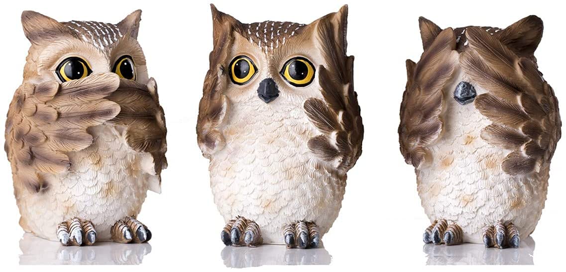 3-Piece Polyresin Funny Owl Figurines Set - Hear No, See No, Speak No Evil Statues for Home & Office Decor | Abstract Art Gift for Garden, Living Room & Workspace