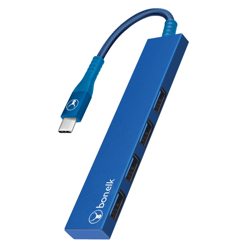 Bonelk 4-Port USB 3.0 Hub with USB-C Connector - Ultra Slim Portable USB Splitter for Laptop, PC, MacBook - Fast Data Transfer & Charging Station for Office, Home, Travel Use