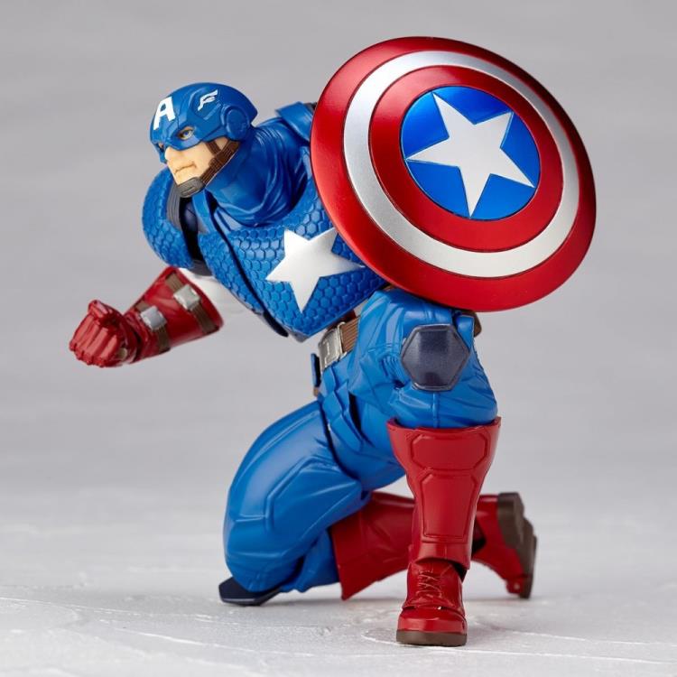 Amazing Yamaguchi Revoltech Figure Complex Captain America 2023 Reissue - Highly Poseable Marvel Action Figure for Collectors & Display
