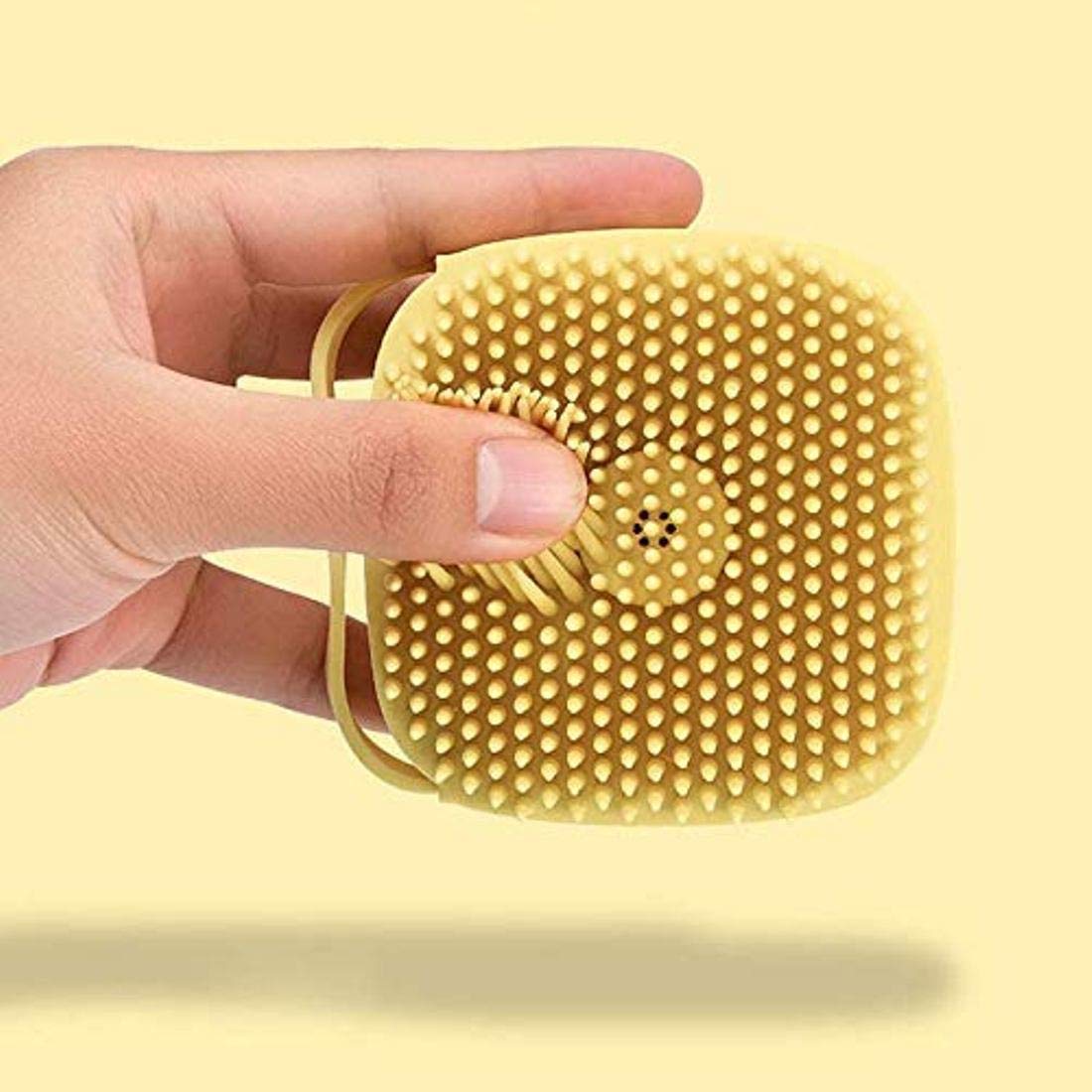 Kriya 1-Piece Silicone Body Scrubber & Exfoliating Bath Brush with Built-in Shampoo/Soap Dispenser - Unisex & Kids Use - Yellow (Multicolor Options) - Perfect for Shower, Bath & Spa Exfoliation