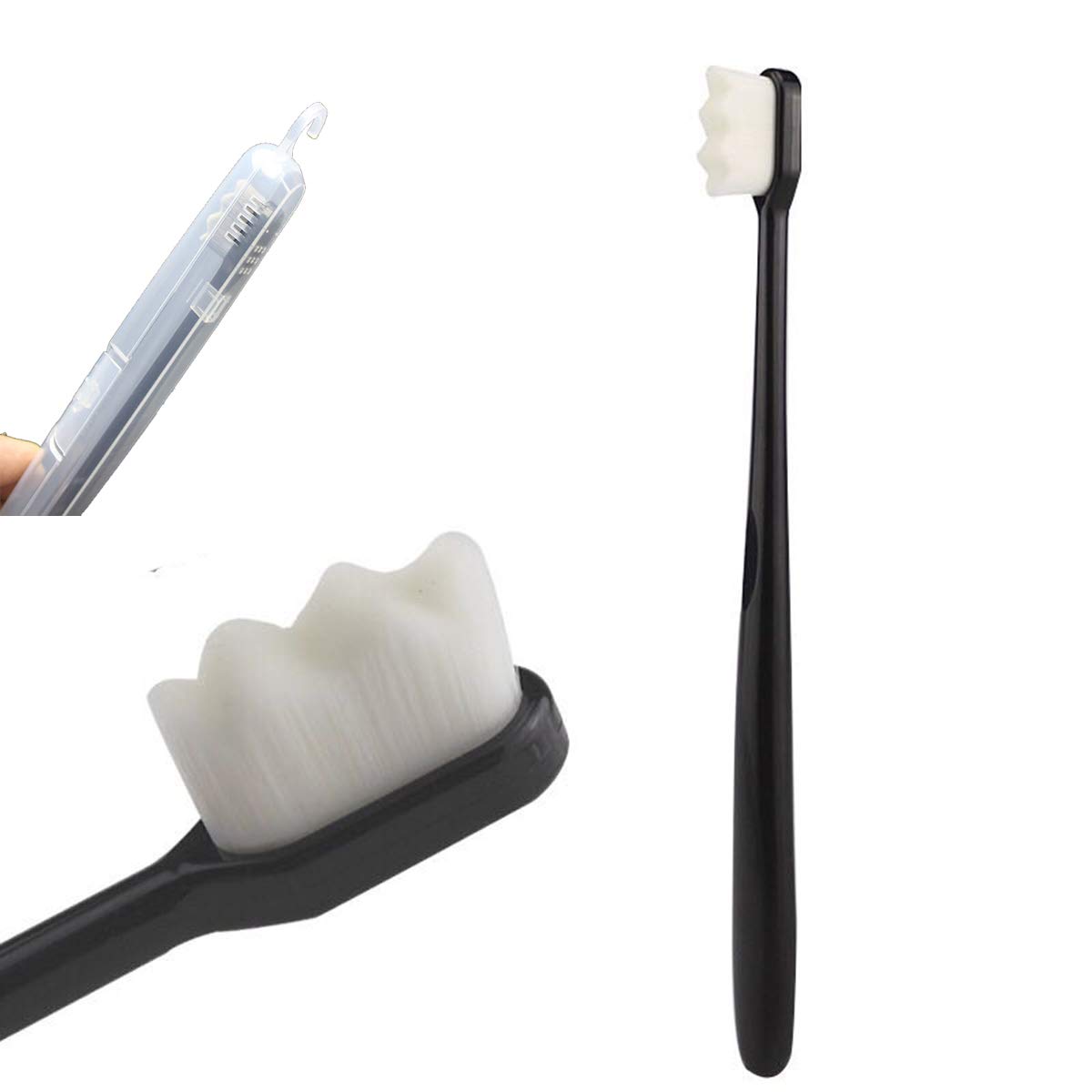 Ultra Soft Manual Toothbrush with 20000 Soft Bristles for Sensitive Gums & Teeth - Gentle Dental Care for Adults, Elderly & Expectant Moms (Black) | Perfect for Travel, Home & Office Use