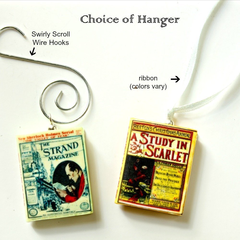 Sherlock Holmes Polymer Clay Mini Book Pendant Ornaments - 4 Piece Set - First Edition - Handmade Book Beads Jewelry - Perfect for Book Lovers, Gifts & DIY Crafts