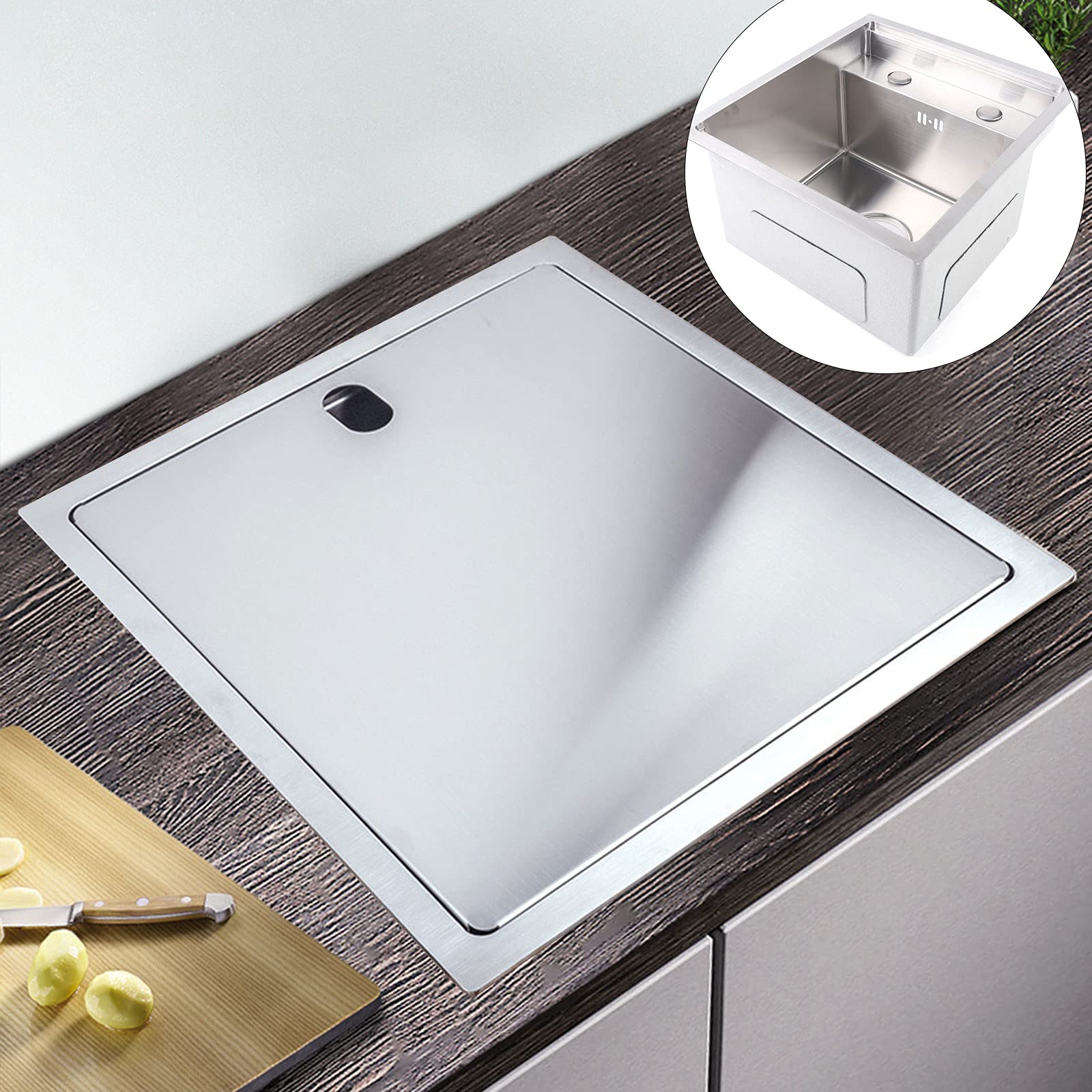 16.9 x 15.4 Inch Undermount Single Bowl Kitchen Sink - Brushed Stainless Steel with Folding Faucet & Cover - Perfect for Home Kitchen Renovation & Small Space Installation (Silver)