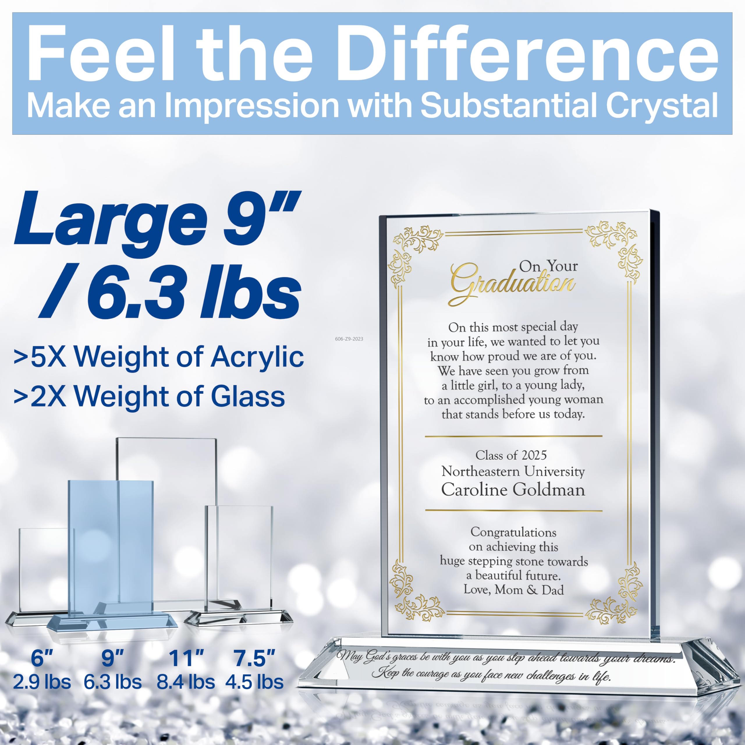 Personalized Crystal Graduation Plaque - Custom Engraved with Name & School - Unique Gift for Daughter, Granddaughter, Niece or Sister (7.5 Inch) - Perfect for College & High School Graduation Ceremonies, Office Decor or Keepsake Display
