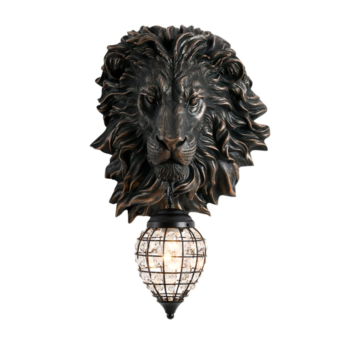 Luxury Gold Lion Head Wall Sconces - Retro Baroque Crystal Wall Lighting Fixtures for Living Room, Bedroom, Stairs & Bathroom - E26 Socket Mirror Headlights Lamp - Perfect for Vintage Home Decor & Accent Lighting