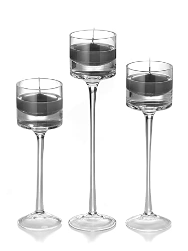 Yummi Set of 18 Floating Candles and Monet Stem Holders in Gray - Perfect for Weddings, Spa Decor & Romantic Dinner Ambiance