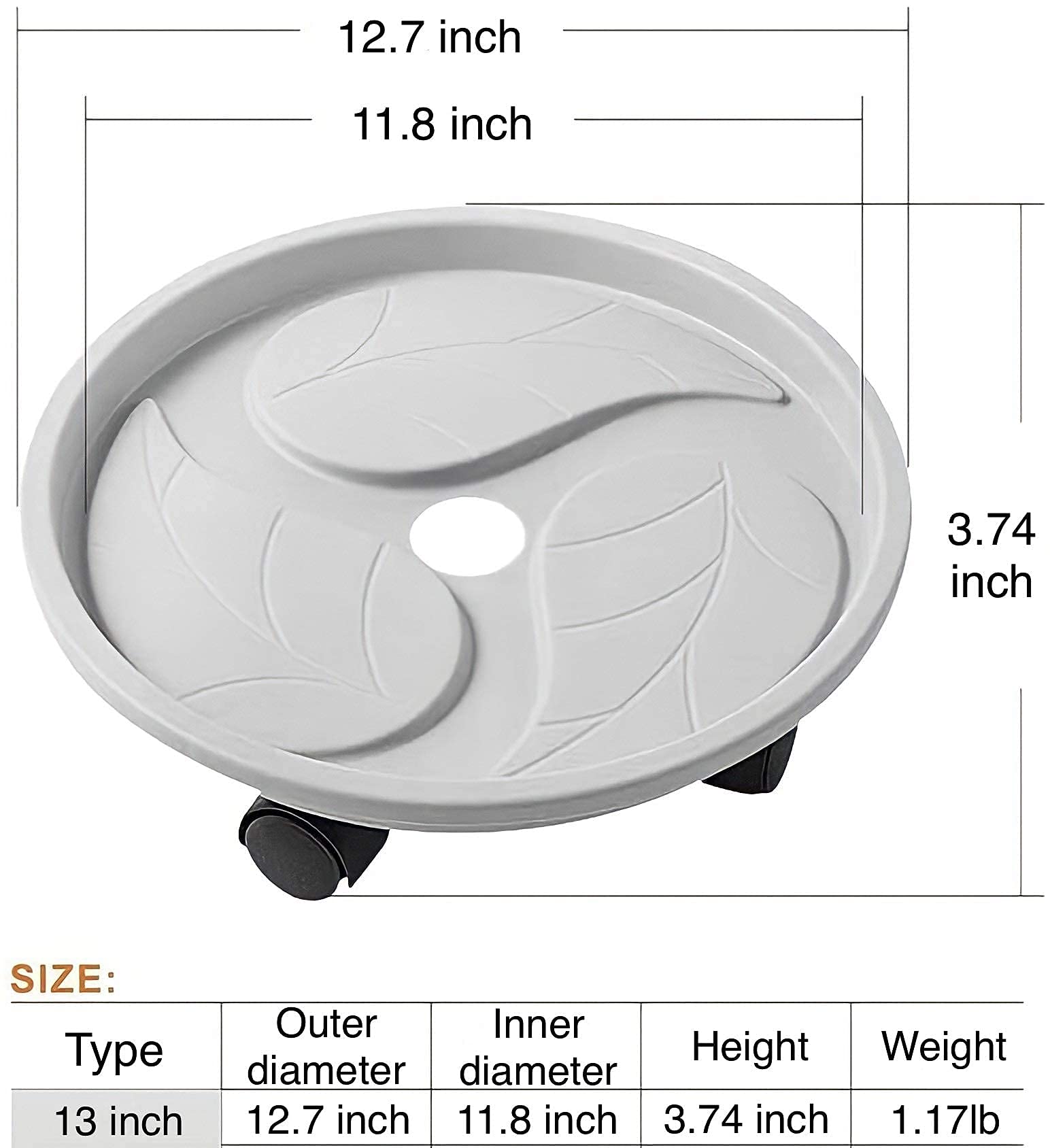 2 Pack 13 Inch Grey Round Plant Caddy with Wheels - Heavy Duty Movable Planter Stand for Indoor/Outdoor Potted Plants - Water Storage Base & Removable Flower Pot Tray - Perfect for Home Garden, Patio, and Balcony Decor (13