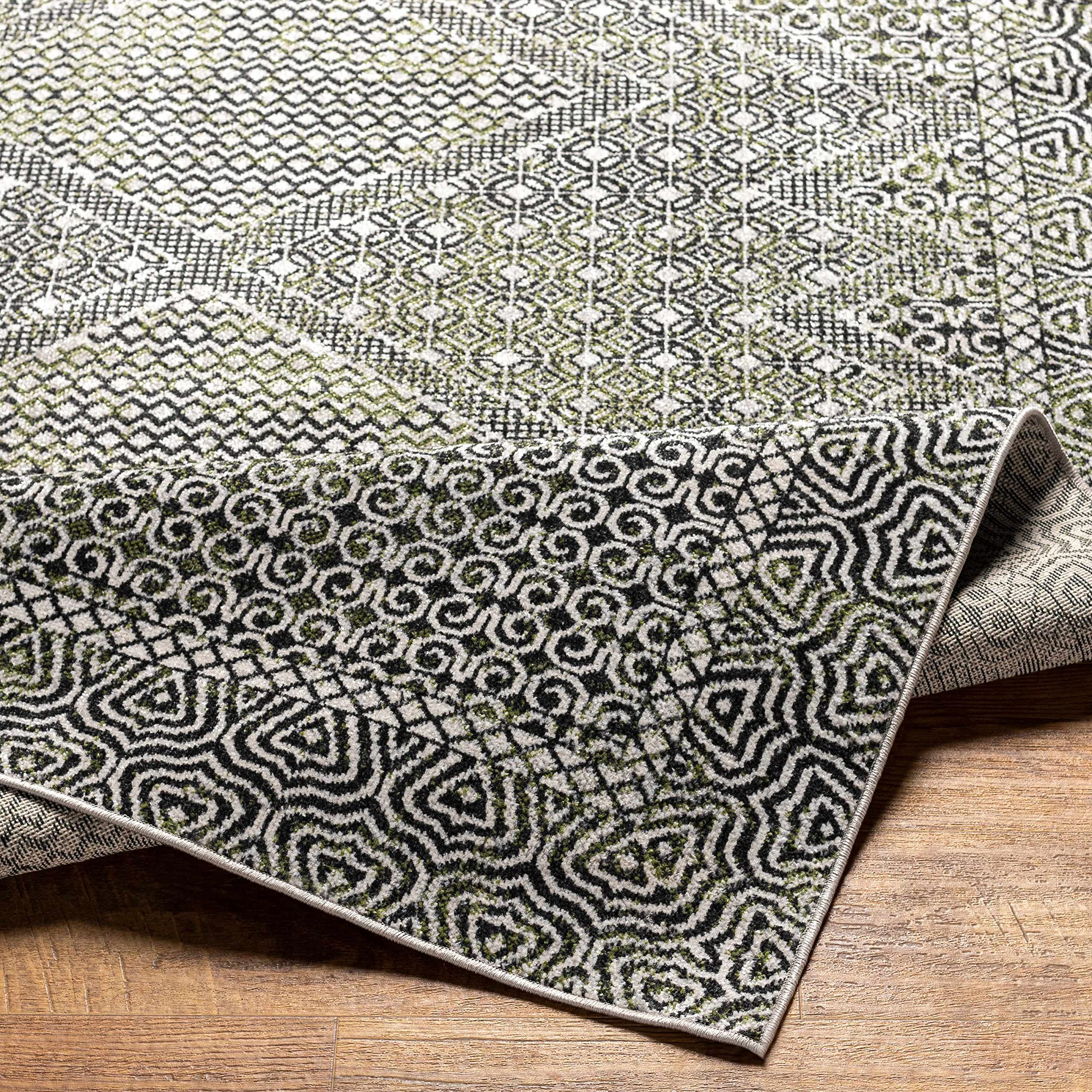 Premium Hauteloom Bongao Washable Area Rug - Soft Living Room & Bedroom Carpet - Black & Gray Modern Design - 9'3