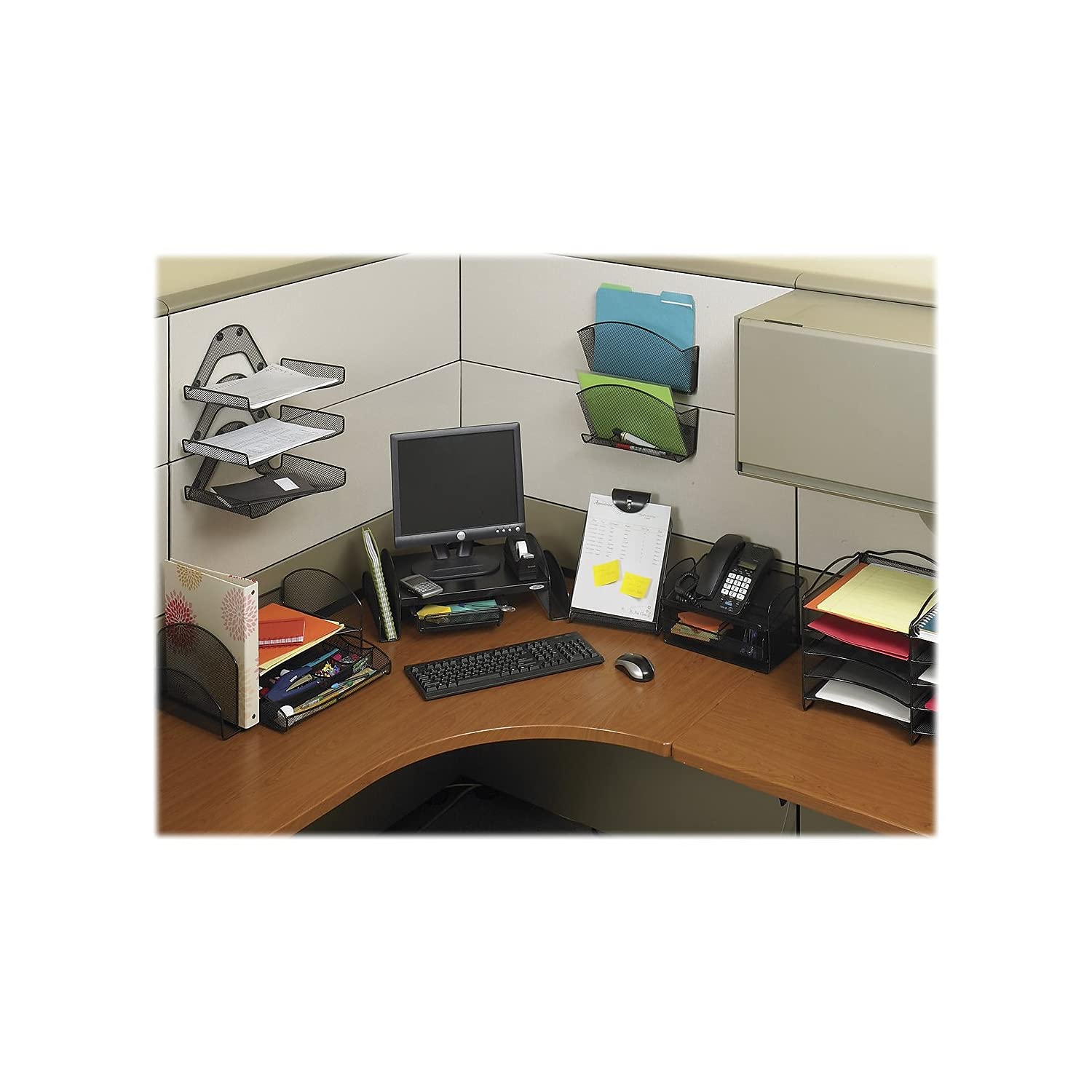 Safco 3603BL Black Wooden Desk Riser - 8.25 Inch Monitor Stand & Organizer for Home Office, Computer Desk, and Workspace - Ergonomic Laptop Riser with Storage Space for Supplies and Accessories