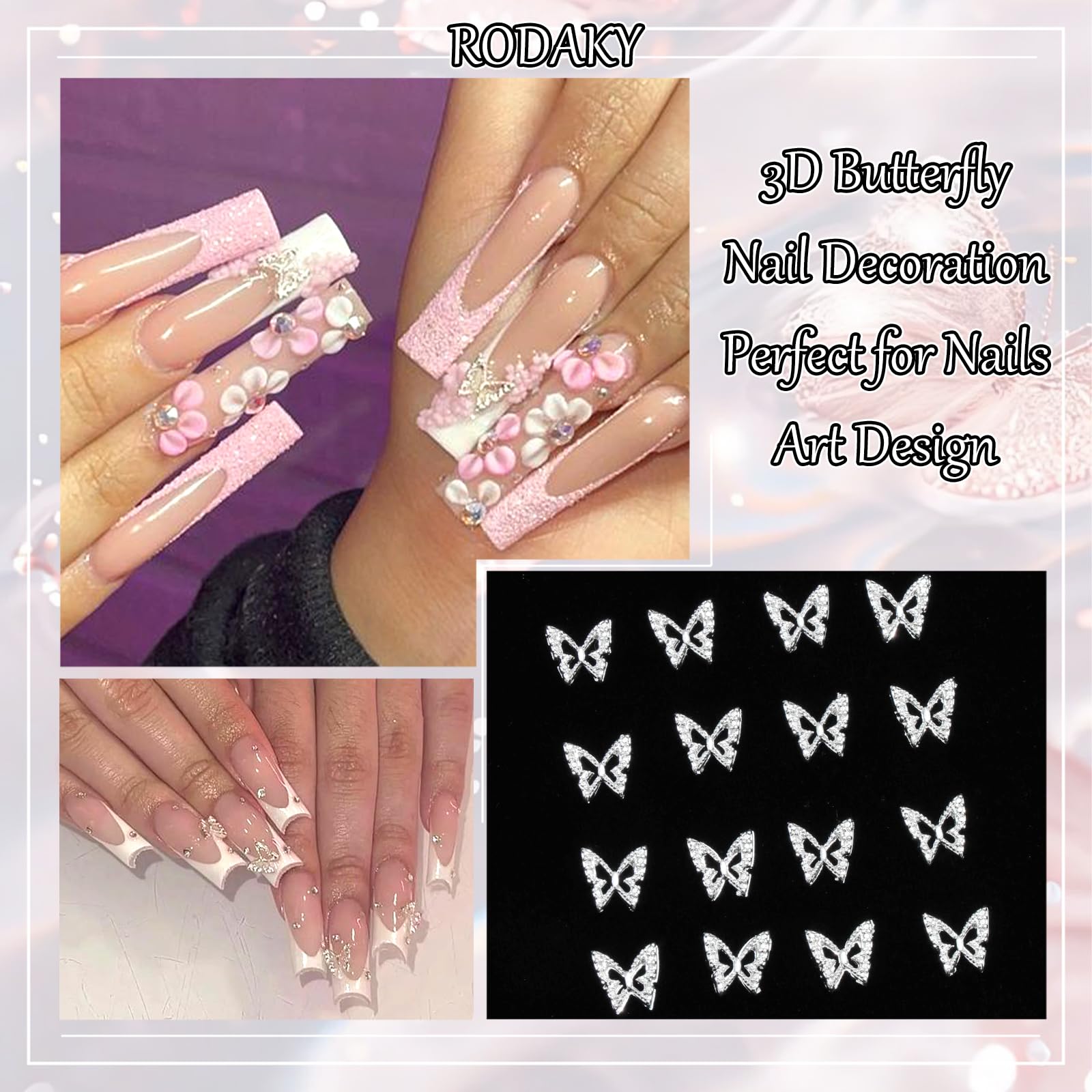 3D Silver Butterfly Nail Charms - 50PCS Alloy Nail Gems for Manicure, DIY Nail Art & Nail Decoration | Perfect for Acrylic Nails, Gel Polish & Professional Nail Design