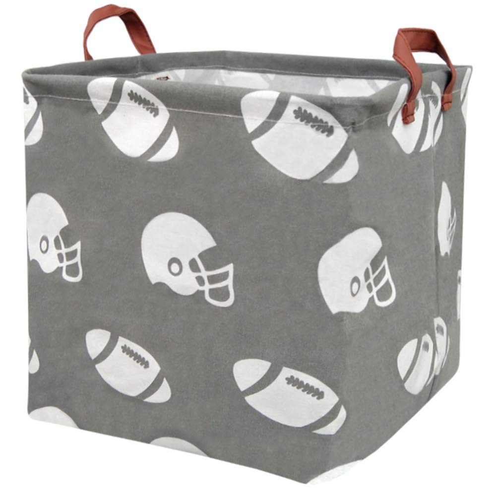 BOOHIT Square Storage Box Basket - Collapsible Canvas Fabric Toy Organizer Bin with PE Waterproof Lining - Laundry Basket for Kids Room, Playroom, Shelves & Toy Storage - Perfect for Nursery, Daycare, Closet Organization & Gift Baskets (Rugby Style)