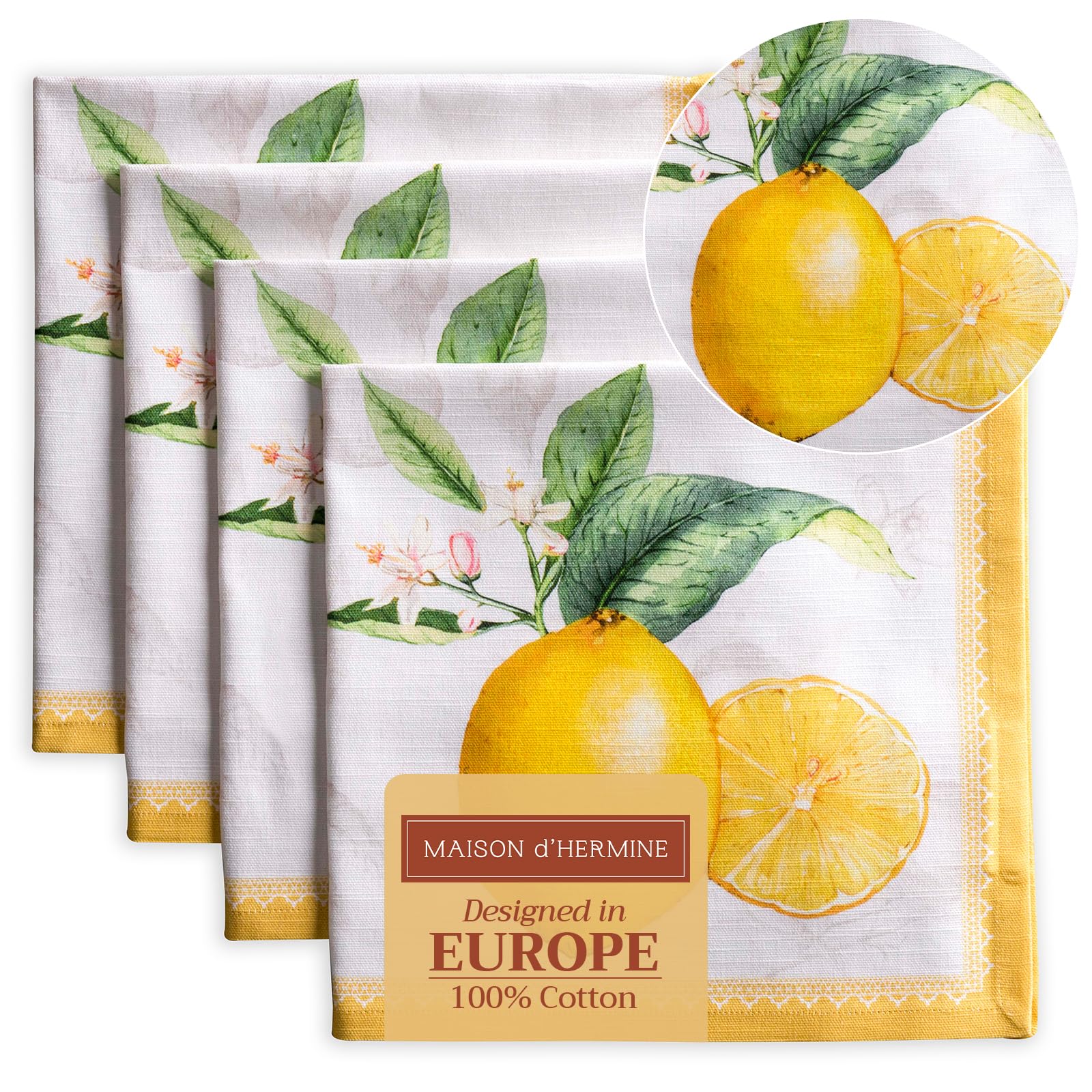 Premium 100% Cotton Maison d'Hermine Cloth Napkins - Set of 4 Washable Dinner Napkins for Kitchen, Party, Wedding & Restaurant - 20
