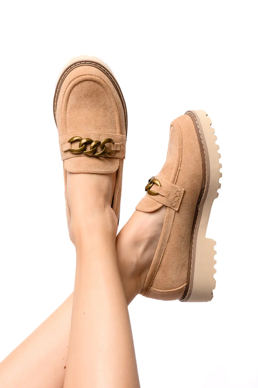 Camel Faux Suede Loafers for Women - Comfortable Slip-On Shoes for Casual Outfits & Office Wear